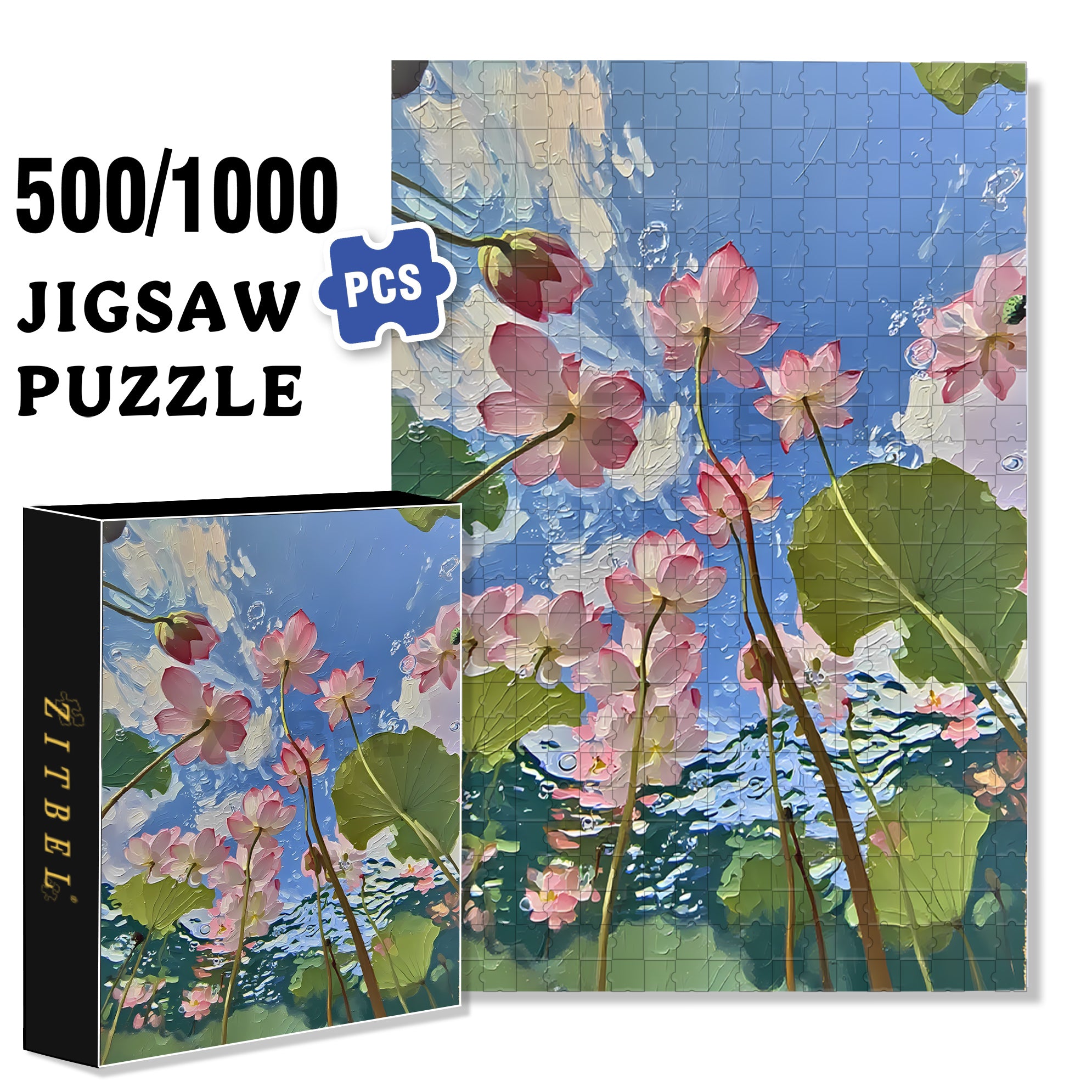 Summer Lotus 500pcs/1000pcs Jigsaw Puzzle, Scratch-Resistant, Interactive Family Game & Brain-Boosting DIY Decor, Perfect for Halloween, Christmas & New Year Gifts, Family Puzzle Game