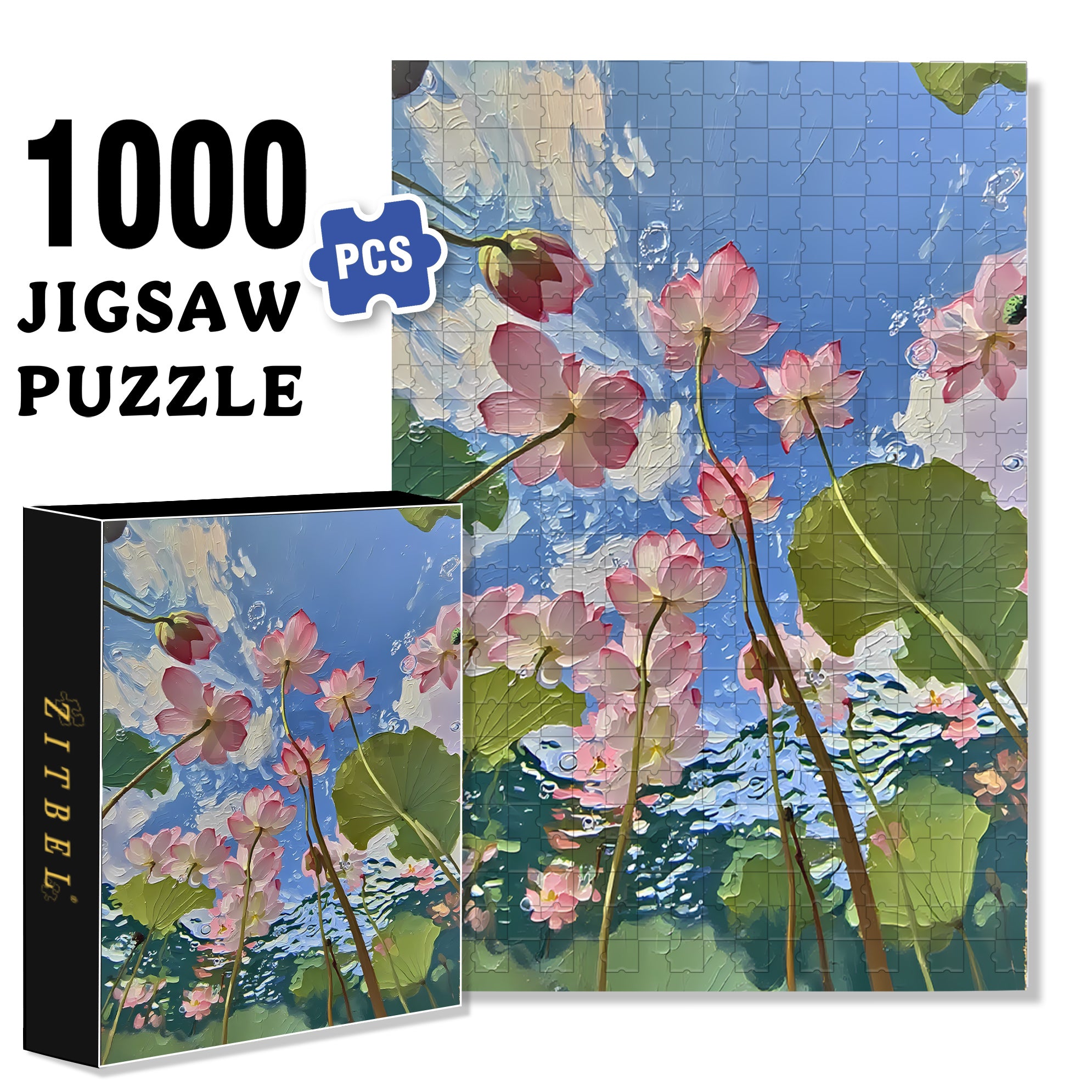 Summer Lotus 500pcs/1000pcs Jigsaw Puzzle, Scratch-Resistant, Interactive Family Game & Brain-Boosting DIY Decor, Perfect for Halloween, Christmas & New Year Gifts, Family Puzzle Game