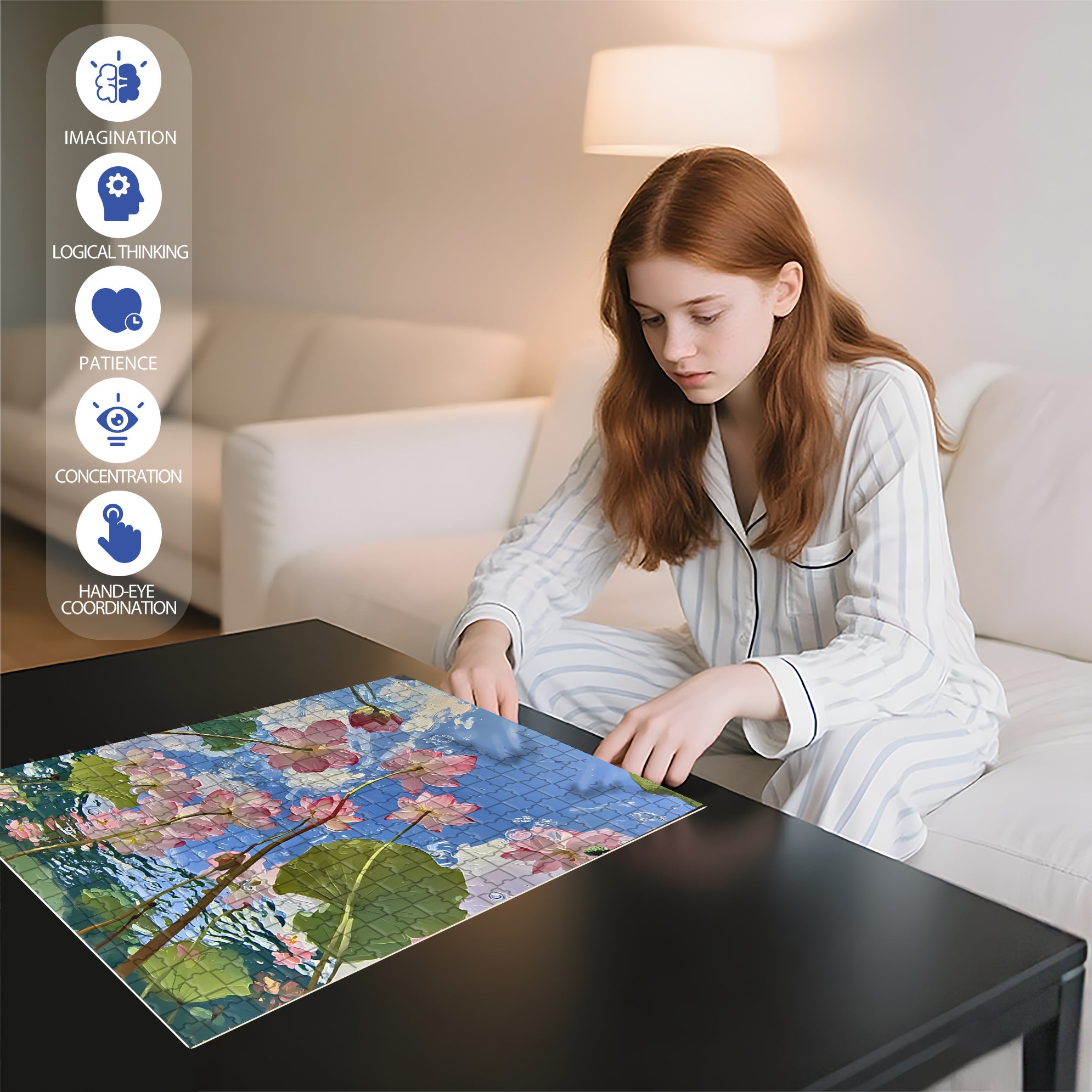 Summer Lotus 500pcs/1000pcs Jigsaw Puzzle, Scratch-Resistant, Interactive Family Game & Brain-Boosting DIY Decor, Perfect for Halloween, Christmas & New Year Gifts, Family Puzzle Game