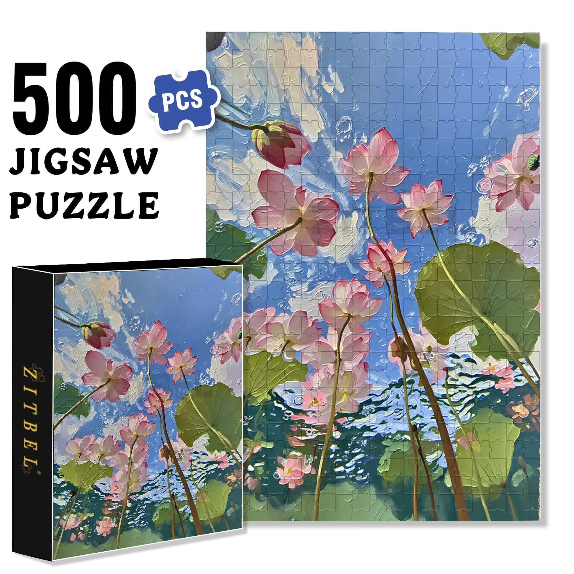 Summer Lotus 500pcs/1000pcs Jigsaw Puzzle, Scratch-Resistant, Interactive Family Game & Brain-Boosting DIY Decor, Perfect for Halloween, Christmas & New Year Gifts, Family Puzzle Game
