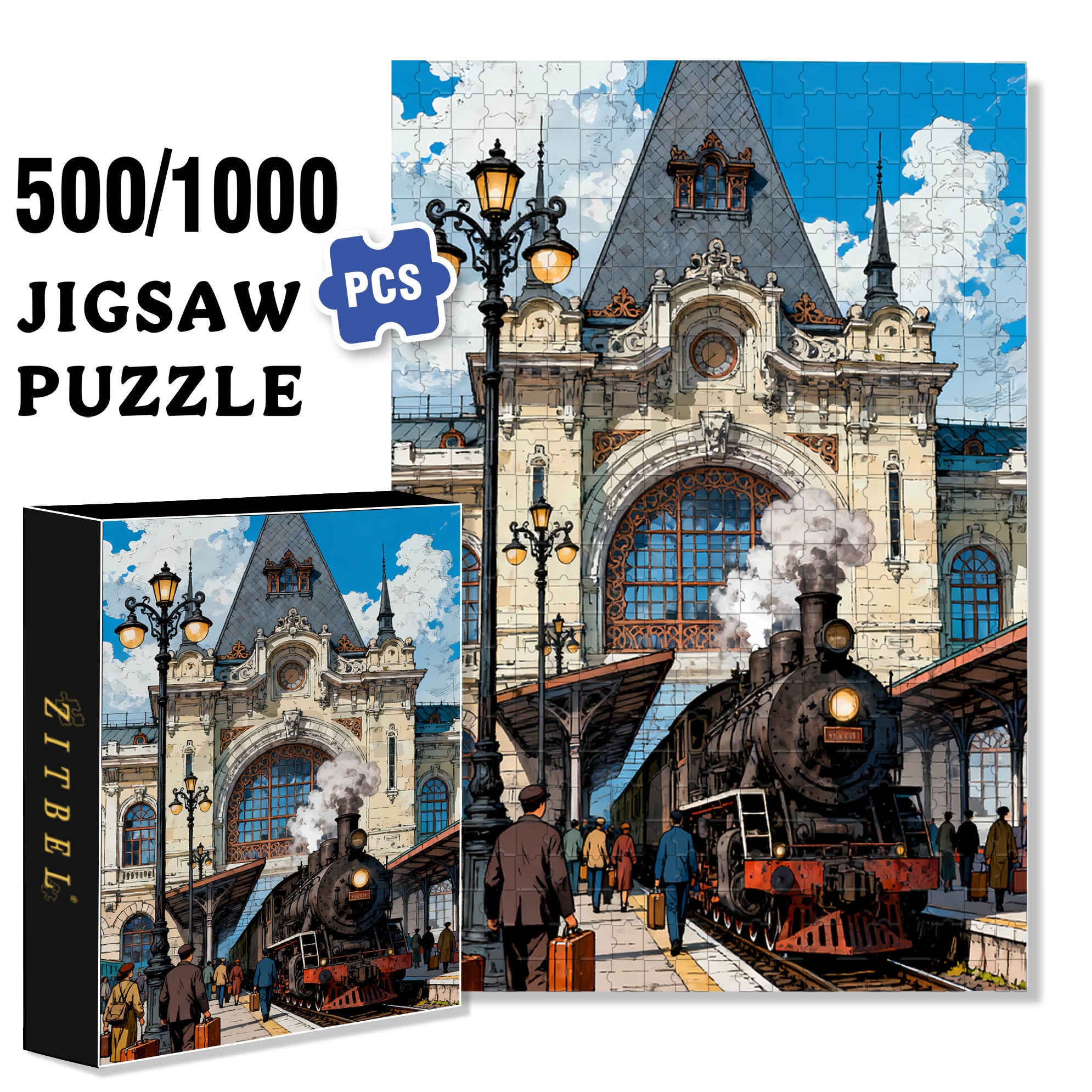 Train Departure 500pcs/1000pcs Jigsaw Puzzle, Scratch-Resistant, Interactive Family Game & Brain-Boosting DIY Decor, Perfect for Halloween, Christmas & New Year Gifts, Family Puzzle Game