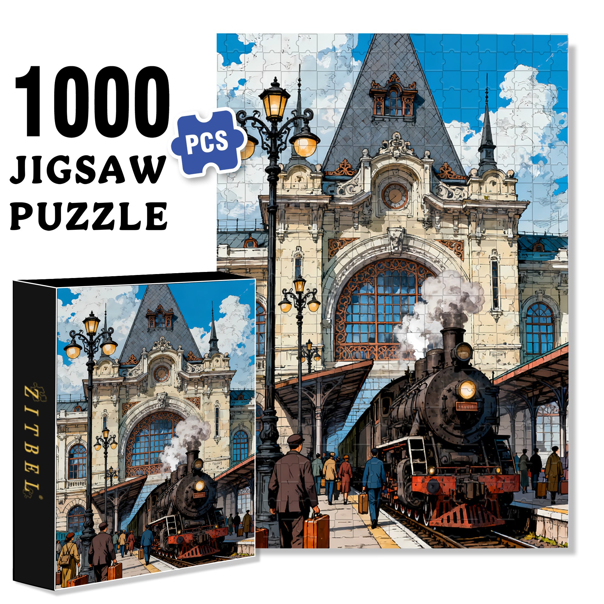 Train Departure 500pcs/1000pcs Jigsaw Puzzle, Scratch-Resistant, Interactive Family Game & Brain-Boosting DIY Decor, Perfect for Halloween, Christmas & New Year Gifts, Family Puzzle Game