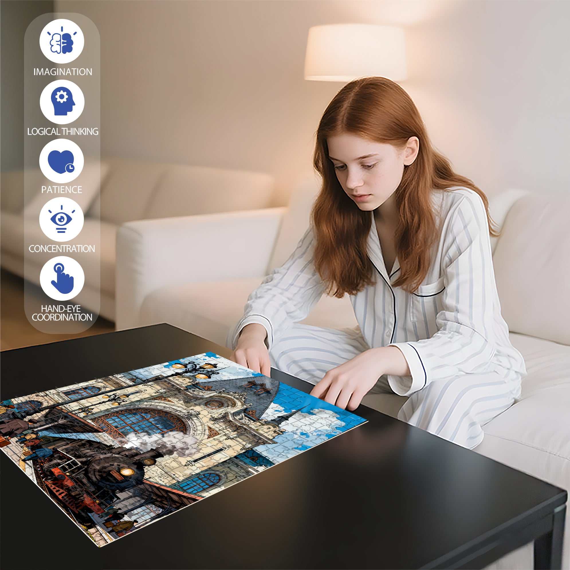 Train Departure 500pcs/1000pcs Jigsaw Puzzle, Scratch-Resistant, Interactive Family Game & Brain-Boosting DIY Decor, Perfect for Halloween, Christmas & New Year Gifts, Family Puzzle Game