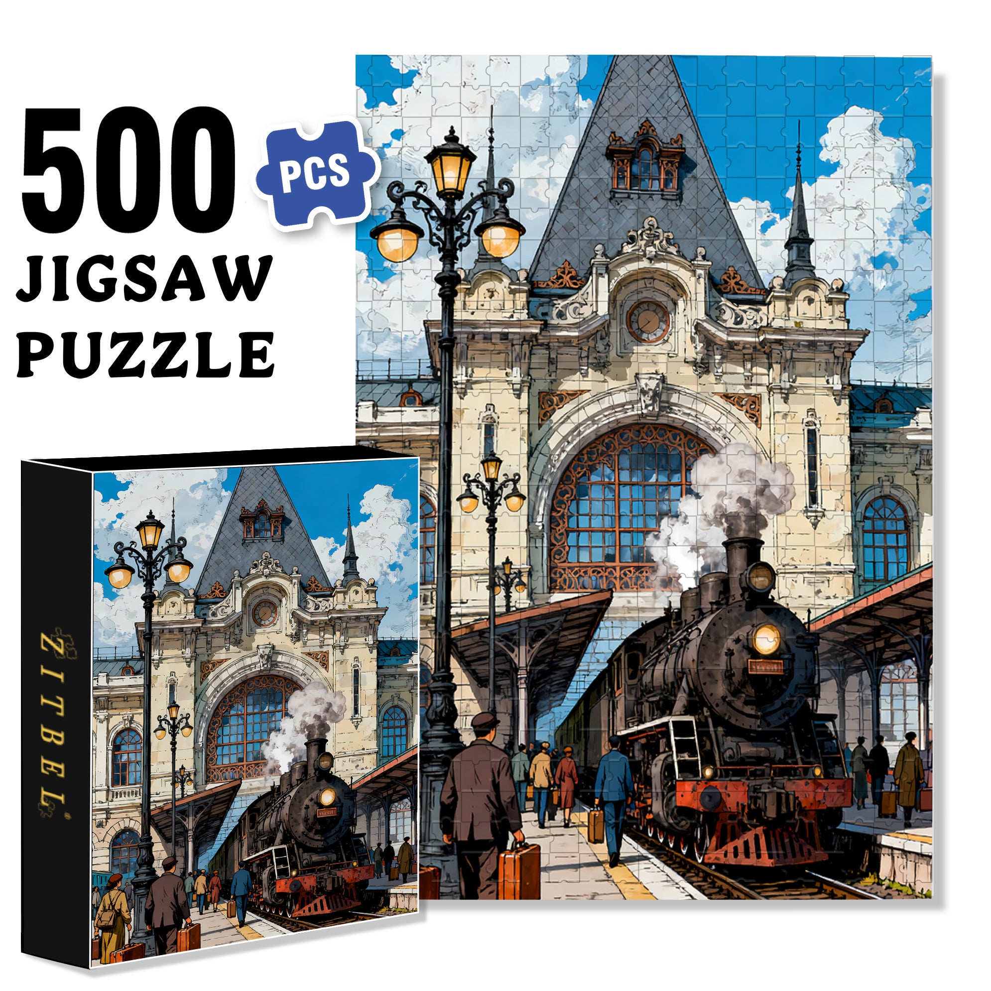 Train Departure 500pcs/1000pcs Jigsaw Puzzle, Scratch-Resistant, Interactive Family Game & Brain-Boosting DIY Decor, Perfect for Halloween, Christmas & New Year Gifts, Family Puzzle Game
