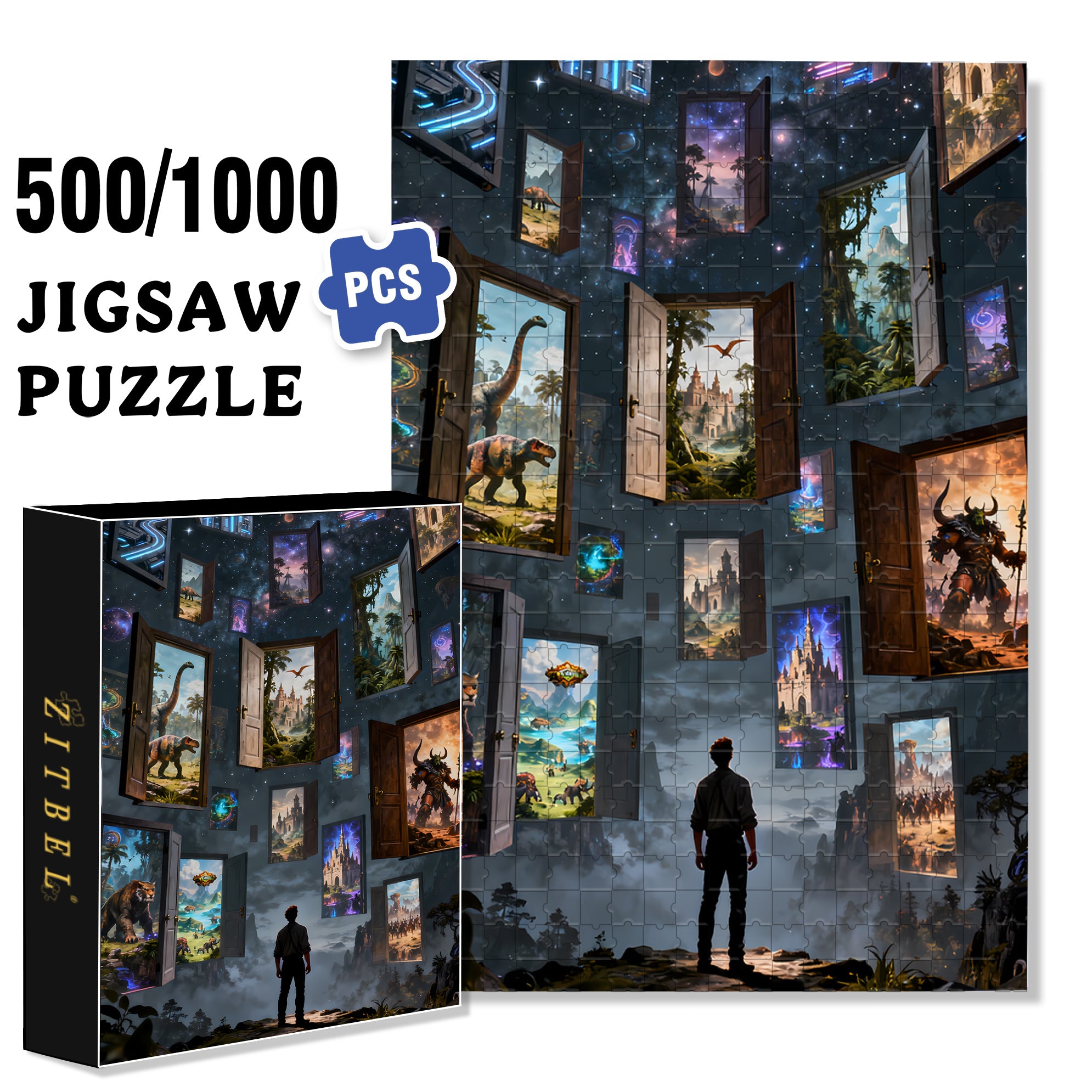 Travel Through Time And Space 500pcs/1000pcs Jigsaw Puzzle, Scratch-Resistant, Interactive Family Game & Brain-Boosting DIY Decor, Perfect for Halloween, Christmas & New Year Gifts, Family Puzzle Game
