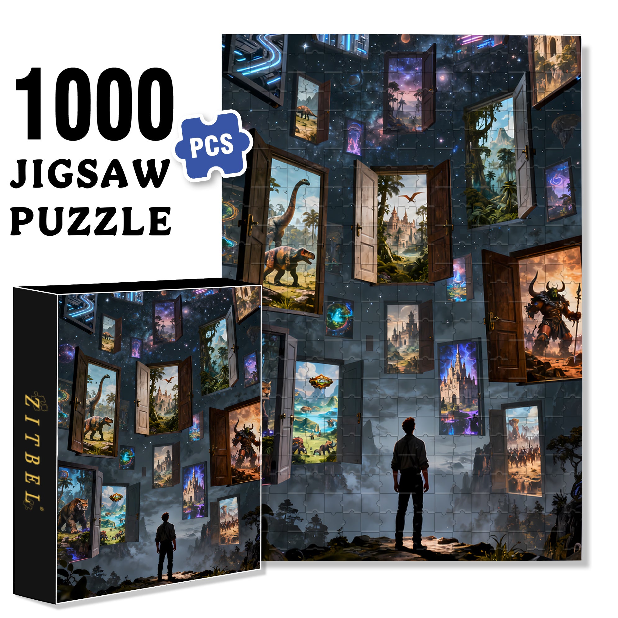 Travel Through Time And Space 500pcs/1000pcs Jigsaw Puzzle, Scratch-Resistant, Interactive Family Game & Brain-Boosting DIY Decor, Perfect for Halloween, Christmas & New Year Gifts, Family Puzzle Game