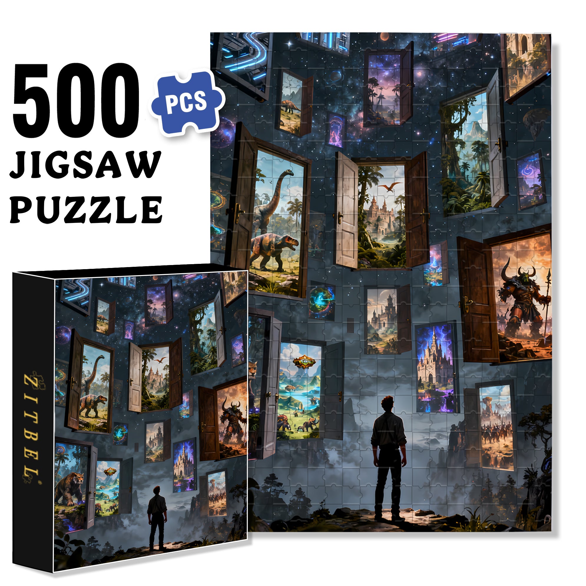 Travel Through Time And Space 500pcs/1000pcs Jigsaw Puzzle, Scratch-Resistant, Interactive Family Game & Brain-Boosting DIY Decor, Perfect for Halloween, Christmas & New Year Gifts, Family Puzzle Game
