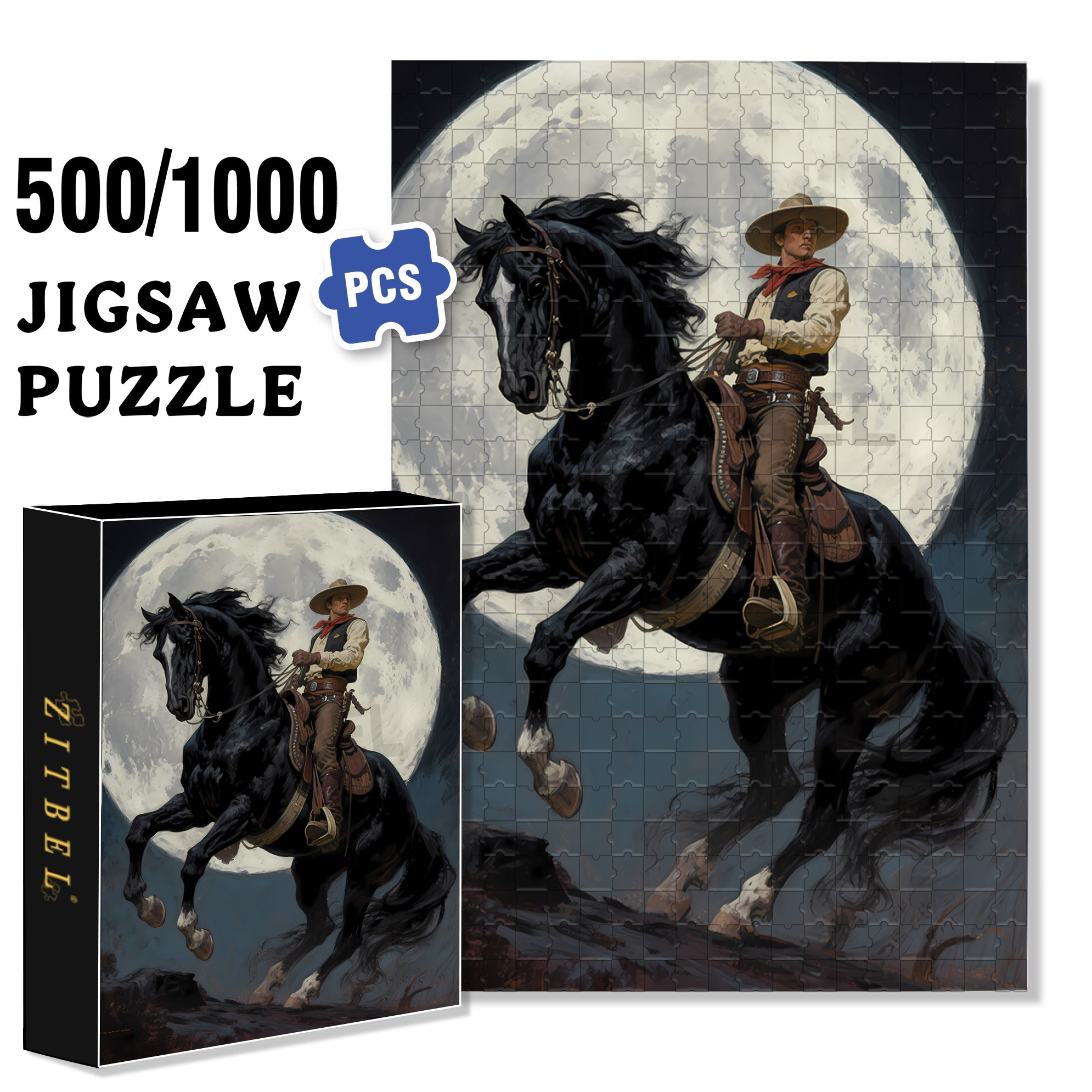 Western Cowboy 500pcs/1000pcs Jigsaw Puzzle, Scratch-Resistant, Interactive Family Game & Brain-Boosting DIY Decor, Perfect for Halloween, Christmas & New Year Gifts, Family Puzzle Game