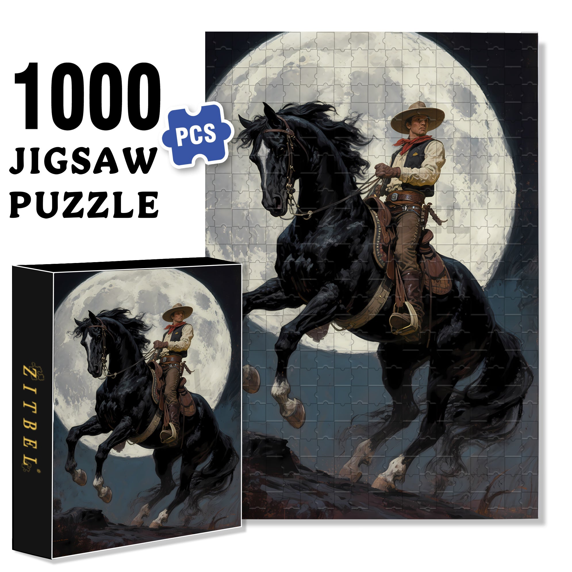 Western Cowboy 500pcs/1000pcs Jigsaw Puzzle, Scratch-Resistant, Interactive Family Game & Brain-Boosting DIY Decor, Perfect for Halloween, Christmas & New Year Gifts, Family Puzzle Game