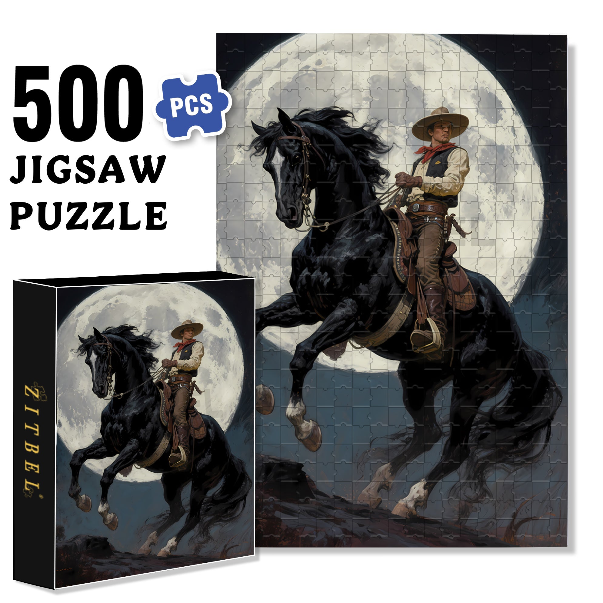 Western Cowboy 500pcs/1000pcs Jigsaw Puzzle, Scratch-Resistant, Interactive Family Game & Brain-Boosting DIY Decor, Perfect for Halloween, Christmas & New Year Gifts, Family Puzzle Game