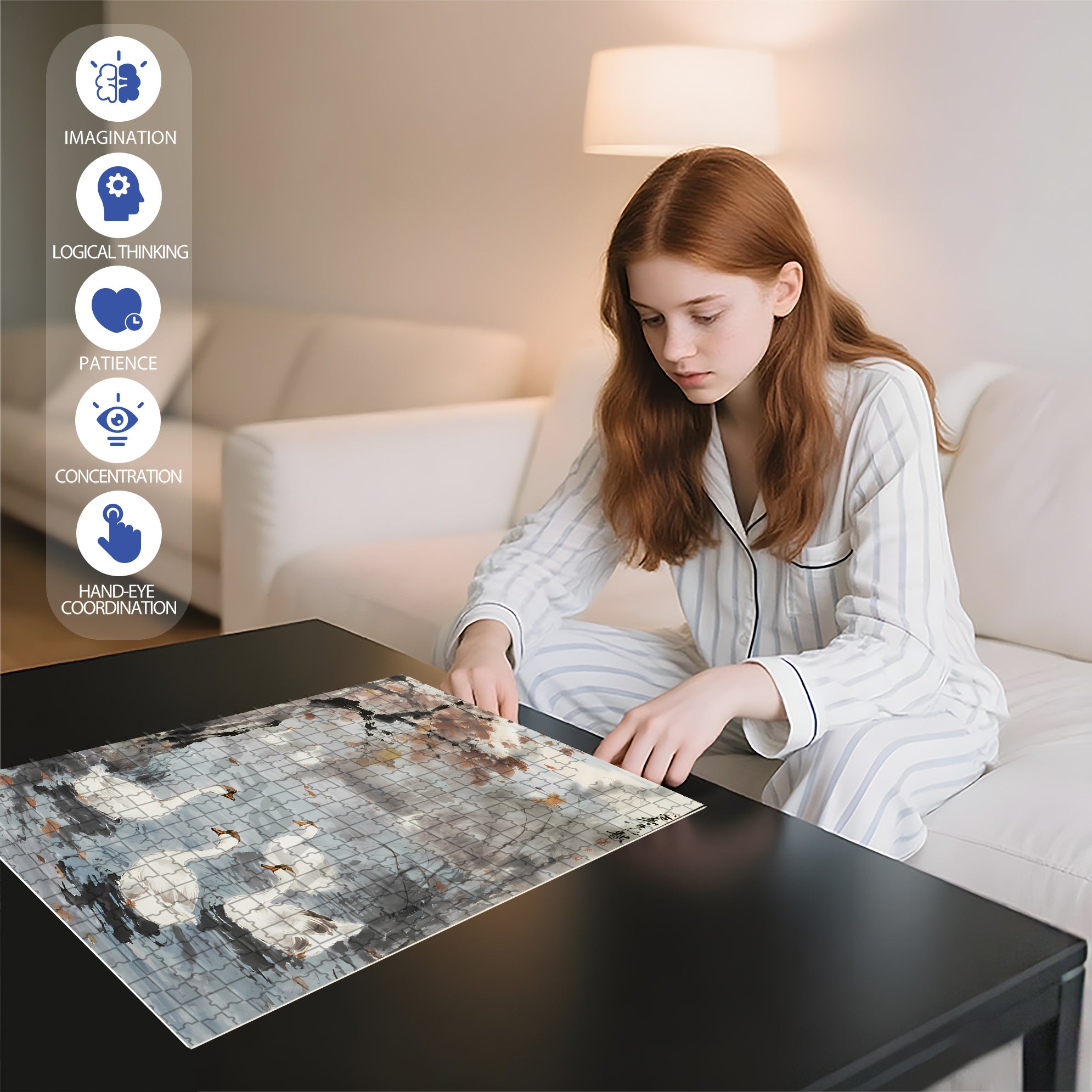 White Geese In Autumn 500pcs/1000pcs Jigsaw Puzzle, Scratch-Resistant, Interactive Family Game & Brain-Boosting DIY Decor, Perfect for Halloween, Christmas & New Year Gifts, Family Puzzle Game
