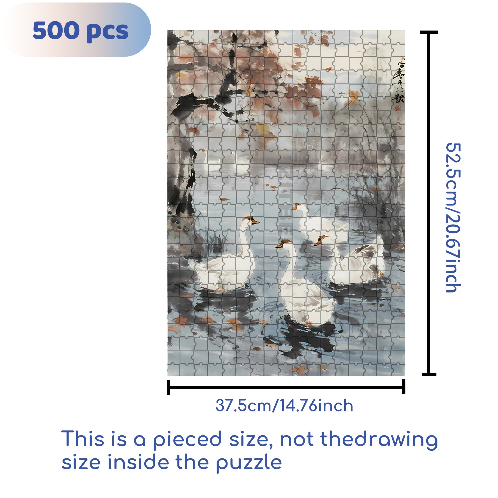 White Geese In Autumn 500pcs/1000pcs Jigsaw Puzzle, Scratch-Resistant, Interactive Family Game & Brain-Boosting DIY Decor, Perfect for Halloween, Christmas & New Year Gifts, Family Puzzle Game