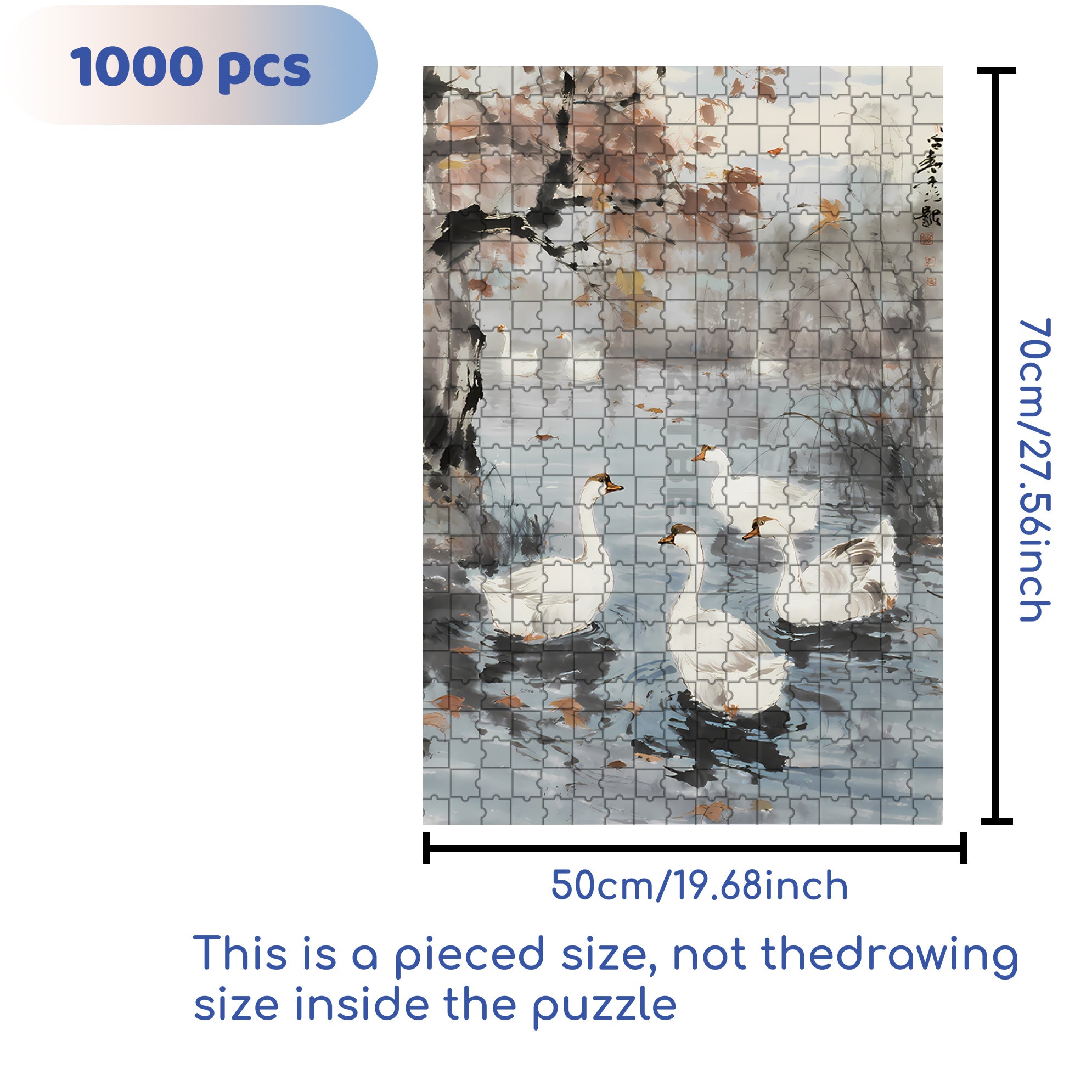 White Geese In Autumn 500pcs/1000pcs Jigsaw Puzzle, Scratch-Resistant, Interactive Family Game & Brain-Boosting DIY Decor, Perfect for Halloween, Christmas & New Year Gifts, Family Puzzle Game