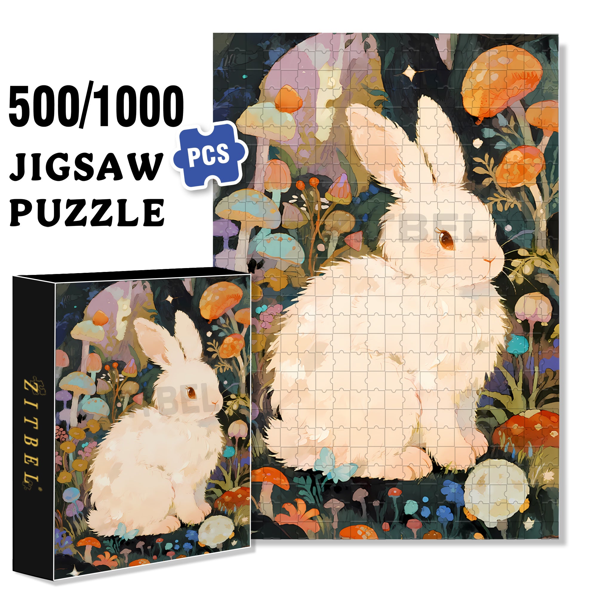 White Rabbit 500pcs/1000pcs Jigsaw Puzzle, Scratch-Resistant, Interactive Family Game & Brain-Boosting DIY Decor, Perfect for Halloween, Christmas & New Year Gifts, Family Puzzle Game