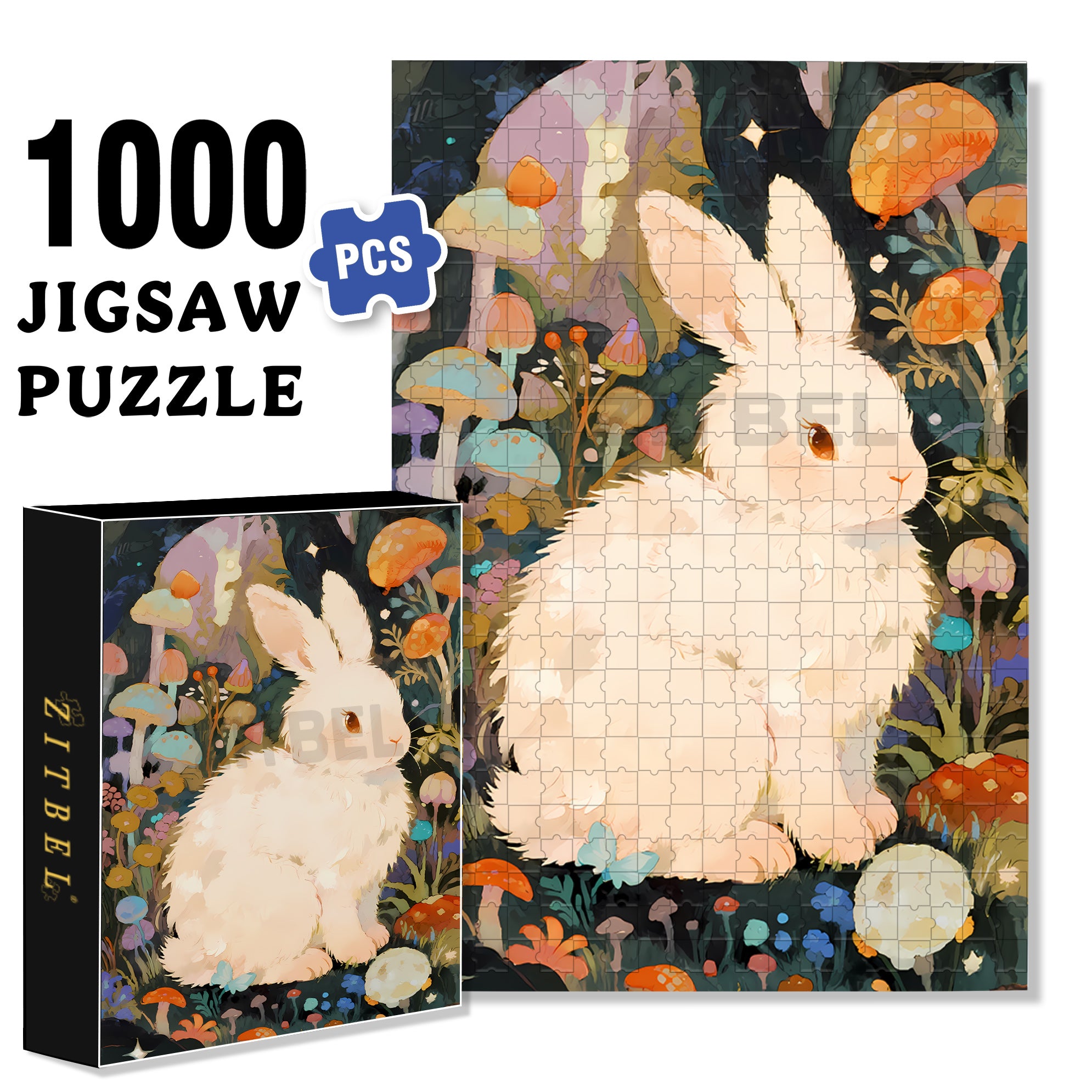 White Rabbit 500pcs/1000pcs Jigsaw Puzzle, Scratch-Resistant, Interactive Family Game & Brain-Boosting DIY Decor, Perfect for Halloween, Christmas & New Year Gifts, Family Puzzle Game