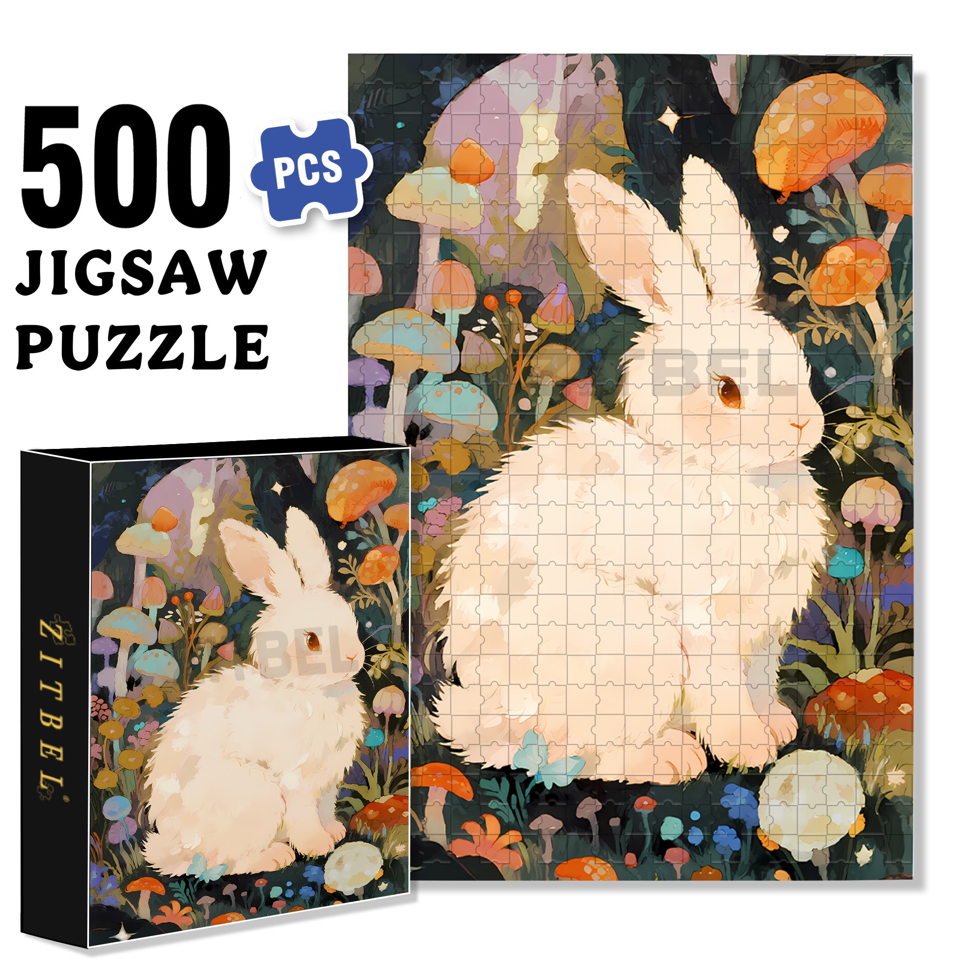 White Rabbit 500pcs/1000pcs Jigsaw Puzzle, Scratch-Resistant, Interactive Family Game & Brain-Boosting DIY Decor, Perfect for Halloween, Christmas & New Year Gifts, Family Puzzle Game