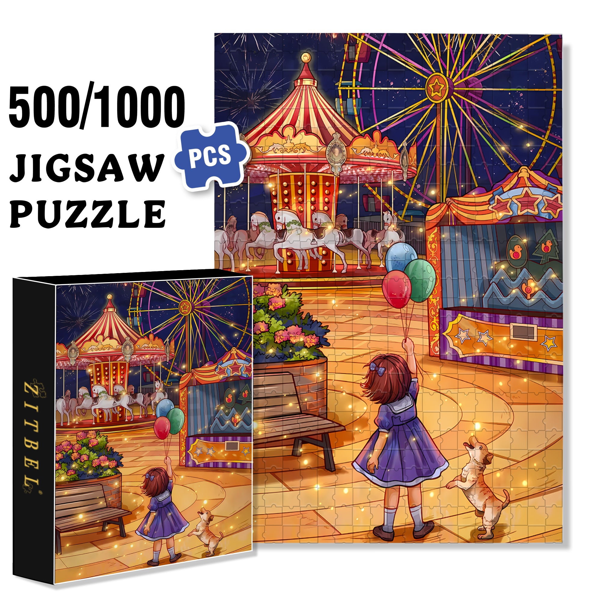 Amusement Park 500pcs/1000pcs Jigsaw Puzzle, Scratch-Resistant, Interactive Family Game & Brain-Boosting DIY Decor, Perfect for Halloween, Christmas & New Year Gifts, Family Puzzle Game