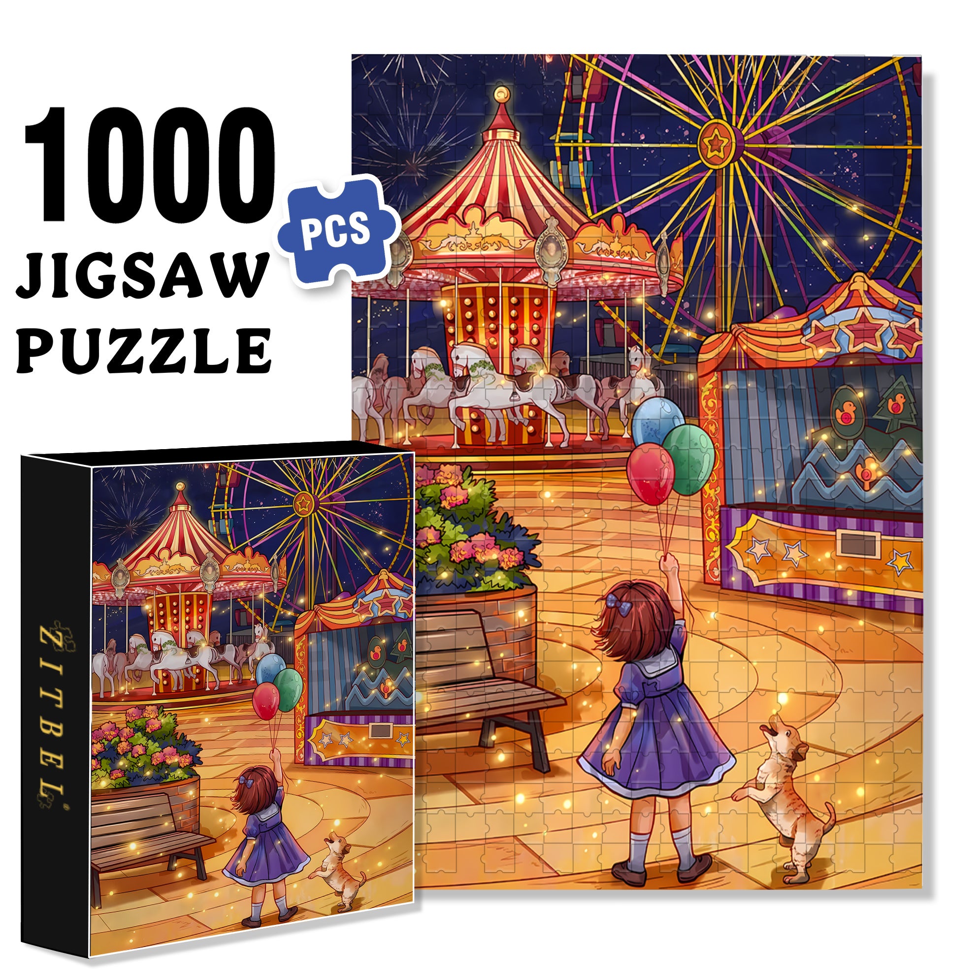 Amusement Park 500pcs/1000pcs Jigsaw Puzzle, Scratch-Resistant, Interactive Family Game & Brain-Boosting DIY Decor, Perfect for Halloween, Christmas & New Year Gifts, Family Puzzle Game