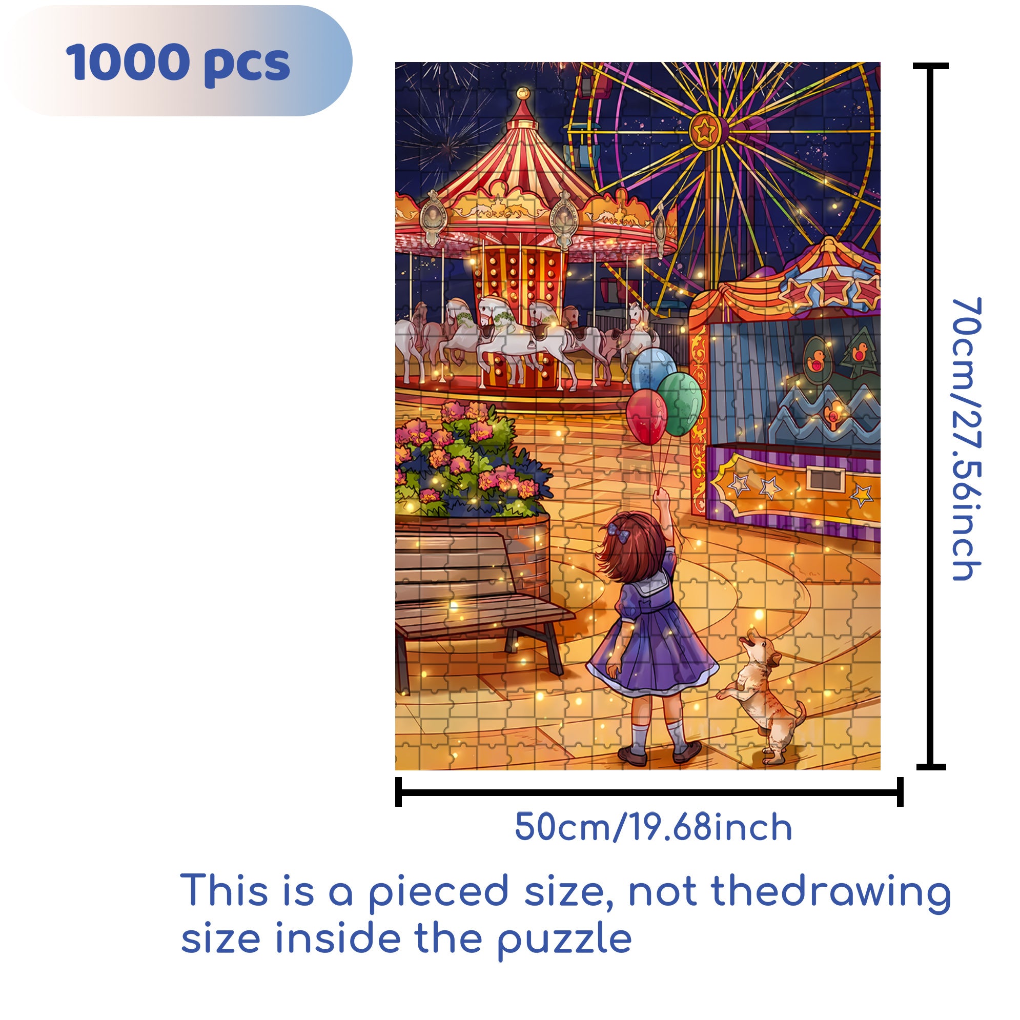 Amusement Park 500pcs/1000pcs Jigsaw Puzzle, Scratch-Resistant, Interactive Family Game & Brain-Boosting DIY Decor, Perfect for Halloween, Christmas & New Year Gifts, Family Puzzle Game