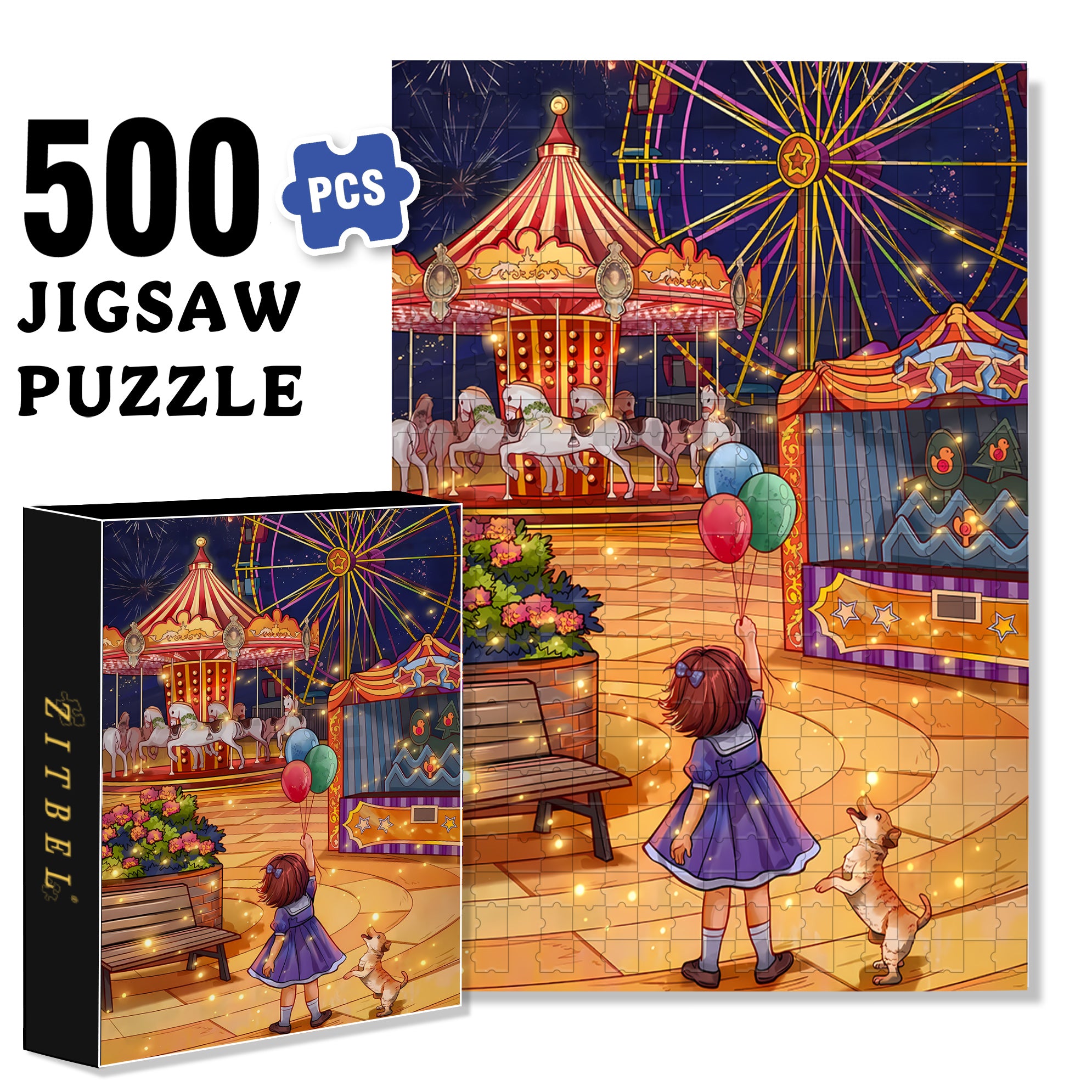 Amusement Park 500pcs/1000pcs Jigsaw Puzzle, Scratch-Resistant, Interactive Family Game & Brain-Boosting DIY Decor, Perfect for Halloween, Christmas & New Year Gifts, Family Puzzle Game