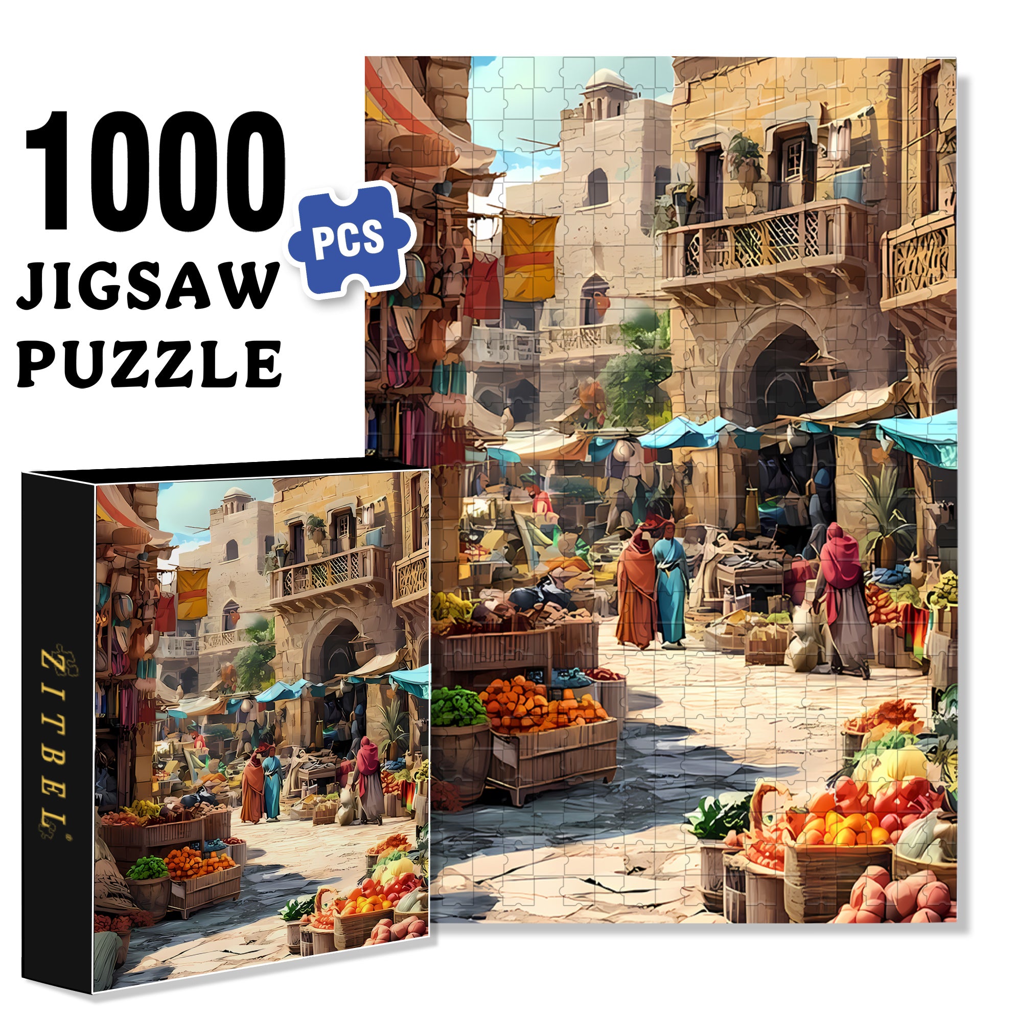 Arab Market 500pcs/1000pcs Jigsaw Puzzle, Scratch-Resistant, Interactive Family Game & Brain-Boosting DIY Decor, Perfect for Halloween, Christmas & New Year Gifts, Family Puzzle Game