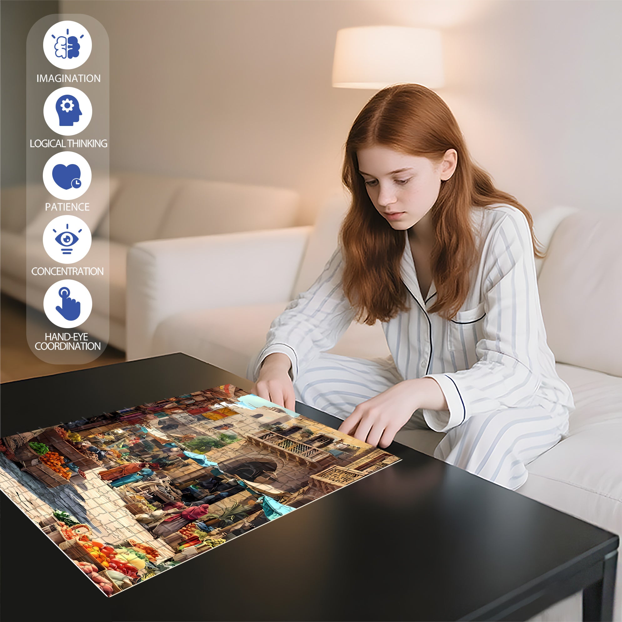 Arab Market 500pcs/1000pcs Jigsaw Puzzle, Scratch-Resistant, Interactive Family Game & Brain-Boosting DIY Decor, Perfect for Halloween, Christmas & New Year Gifts, Family Puzzle Game