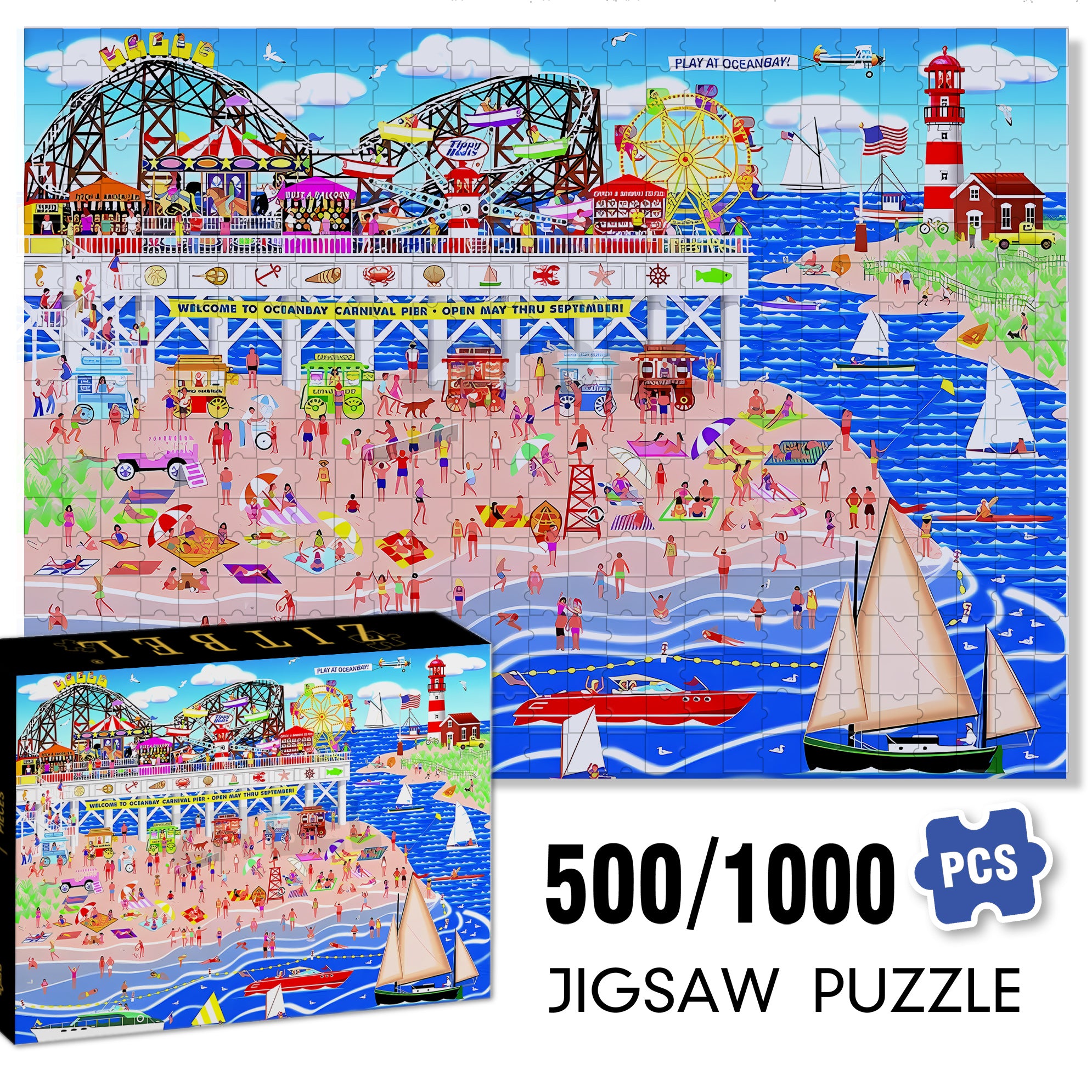 Bathing Beach 500pcs/1000pcs Jigsaw Puzzle, Scratch-Resistant, Interactive Family Game & Brain-Boosting DIY Decor, Perfect for Halloween, Christmas & New Year Gifts, Family Puzzle Game