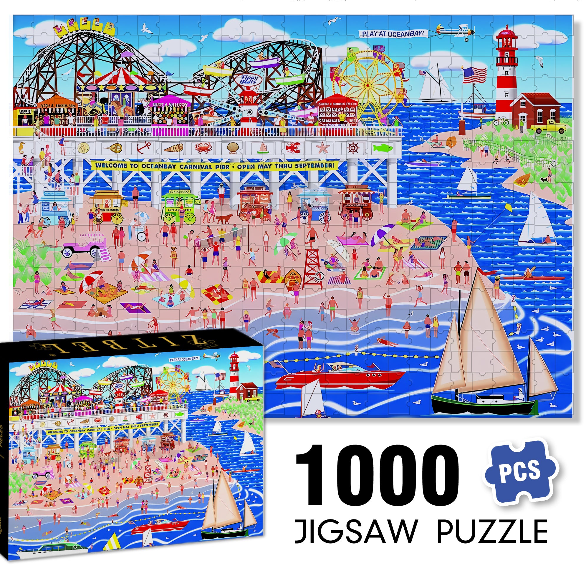 Bathing Beach 500pcs/1000pcs Jigsaw Puzzle, Scratch-Resistant, Interactive Family Game & Brain-Boosting DIY Decor, Perfect for Halloween, Christmas & New Year Gifts, Family Puzzle Game