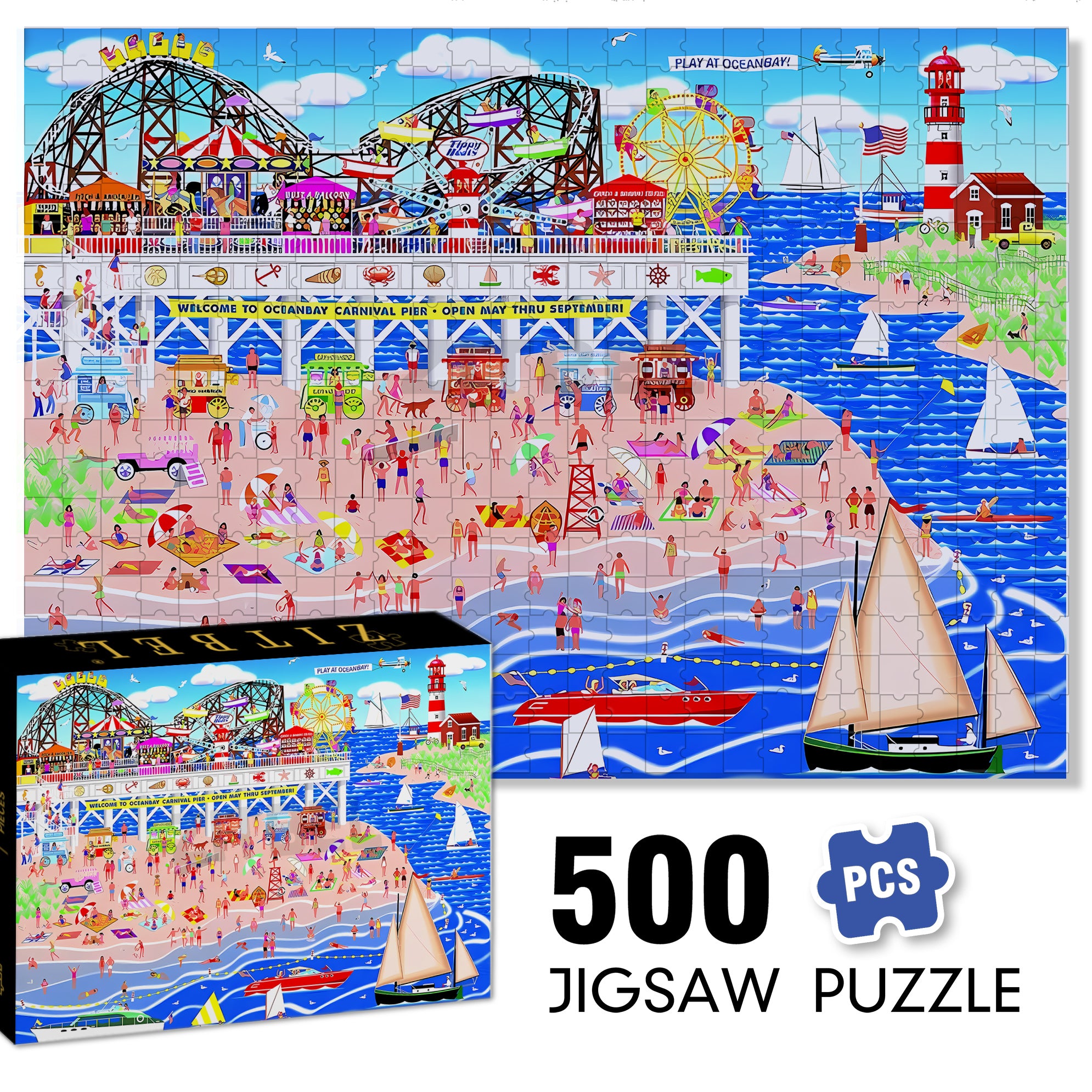 Bathing Beach 500pcs/1000pcs Jigsaw Puzzle, Scratch-Resistant, Interactive Family Game & Brain-Boosting DIY Decor, Perfect for Halloween, Christmas & New Year Gifts, Family Puzzle Game