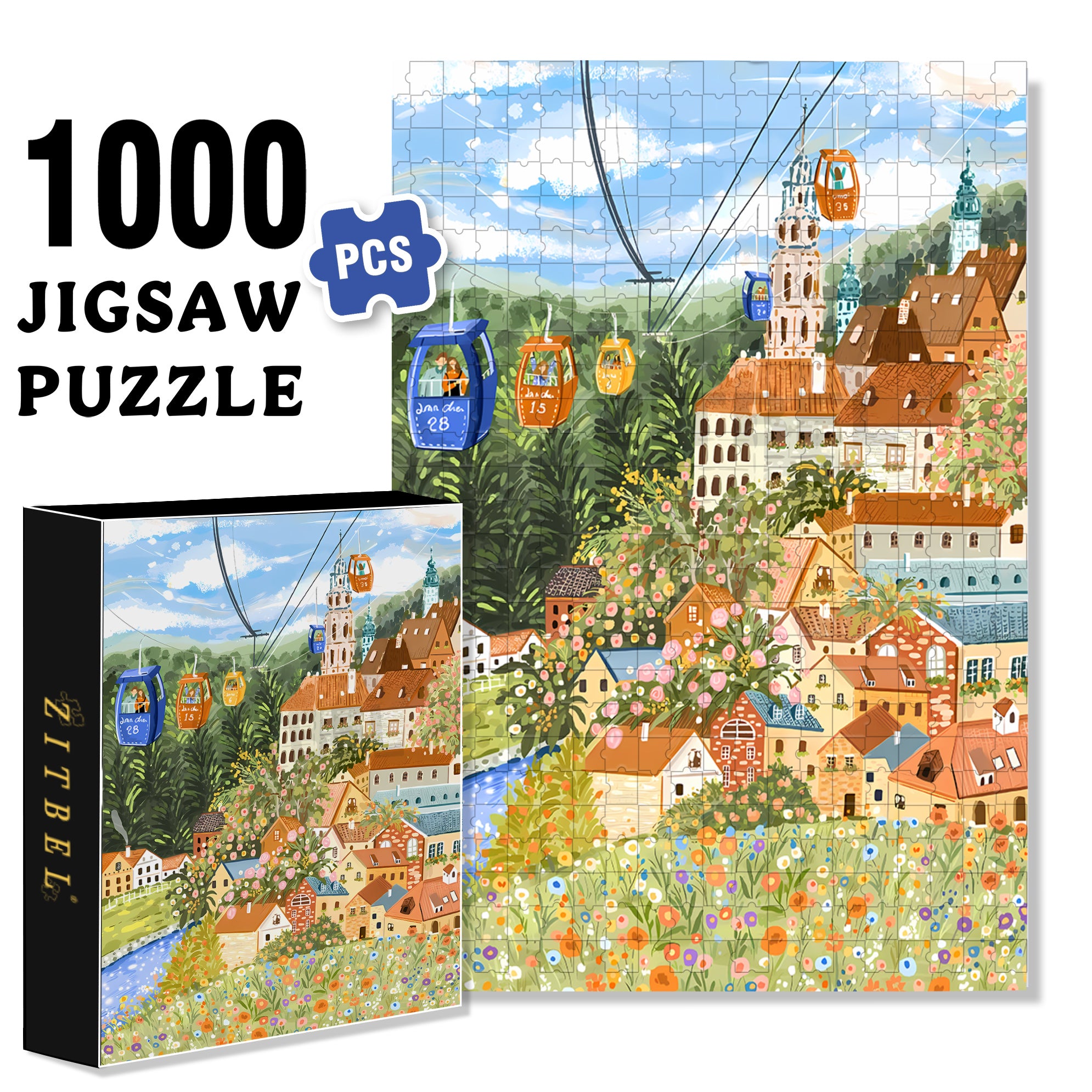 Cable Car 500pcs/1000pcs Jigsaw Puzzle, Scratch-Resistant, Interactive Family Game & Brain-Boosting DIY Decor, Perfect for Halloween, Christmas & New Year Gifts, Family Puzzle Game