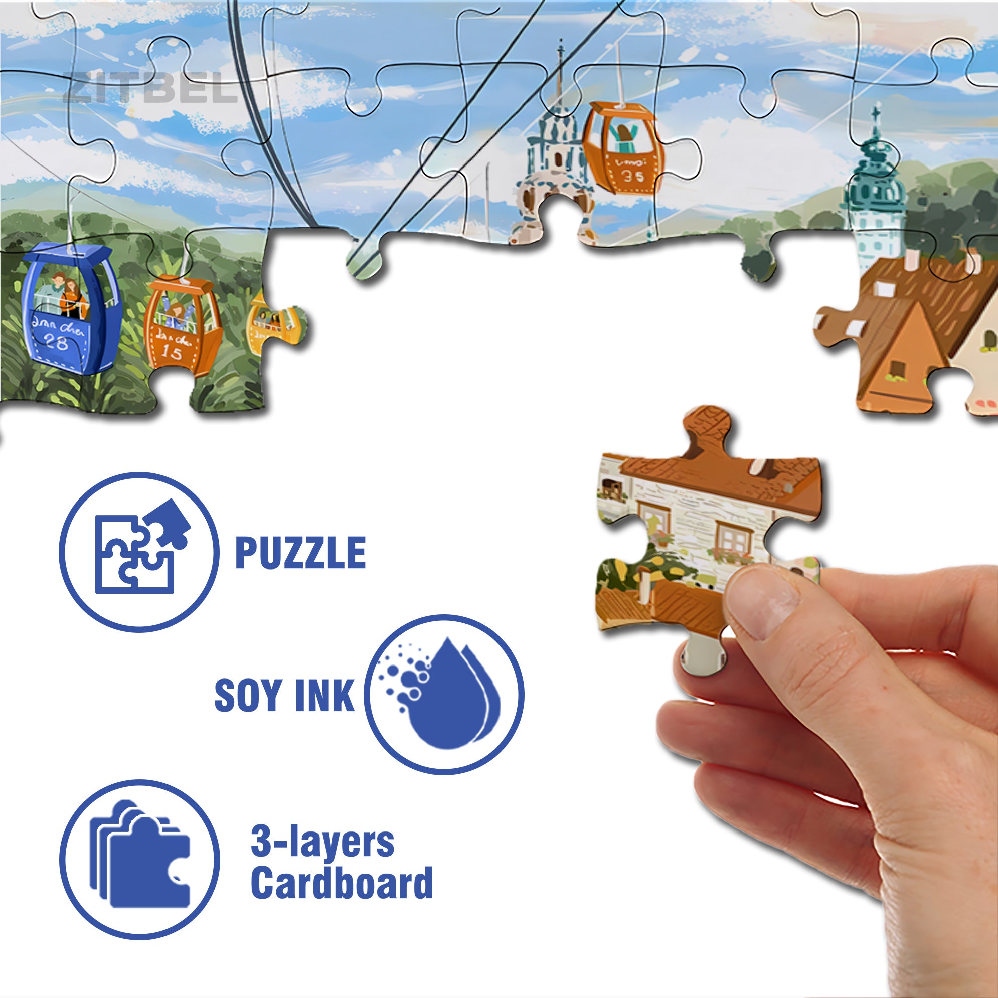 Cable Car 500pcs/1000pcs Jigsaw Puzzle, Scratch-Resistant, Interactive Family Game & Brain-Boosting DIY Decor, Perfect for Halloween, Christmas & New Year Gifts, Family Puzzle Game