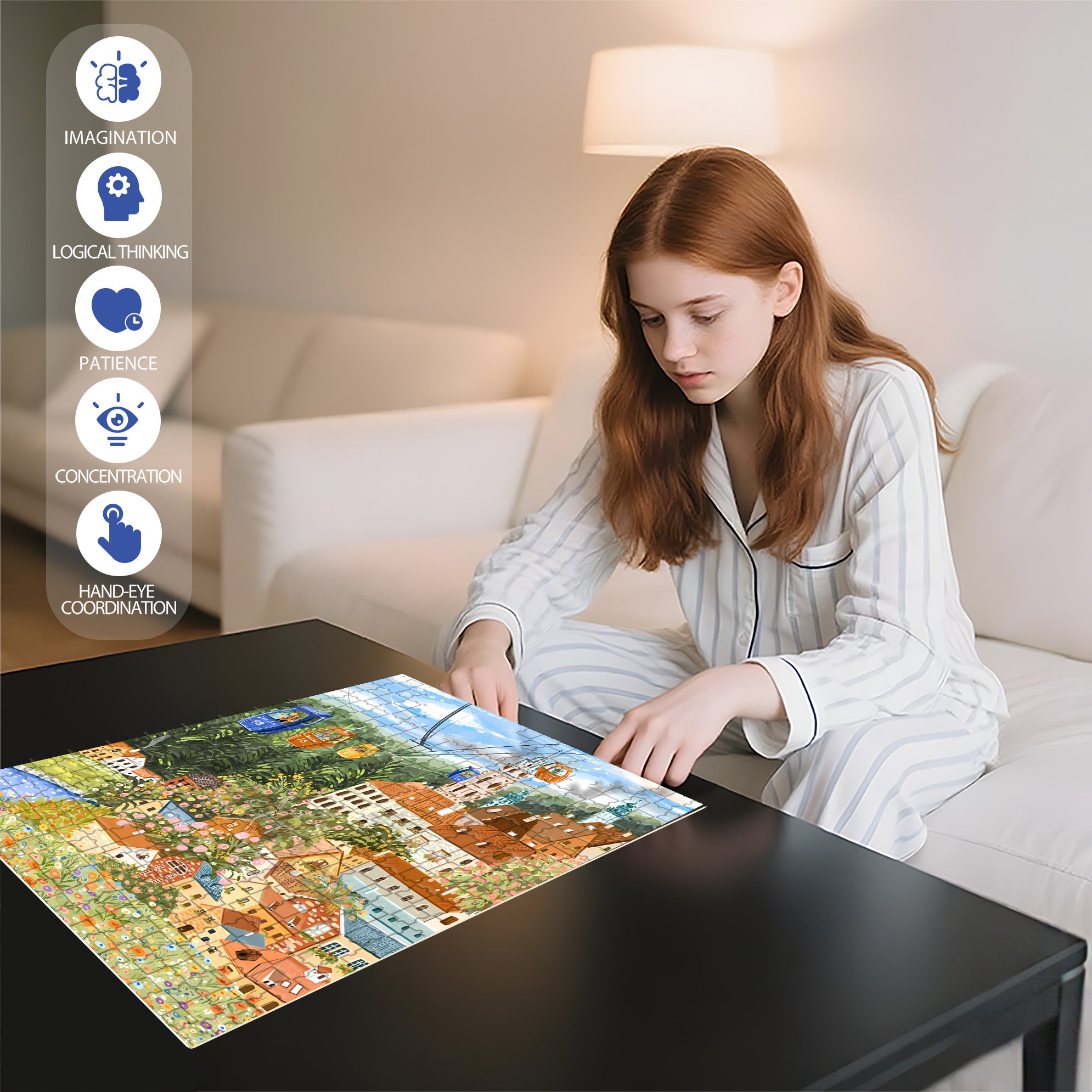 Cable Car 500pcs/1000pcs Jigsaw Puzzle, Scratch-Resistant, Interactive Family Game & Brain-Boosting DIY Decor, Perfect for Halloween, Christmas & New Year Gifts, Family Puzzle Game