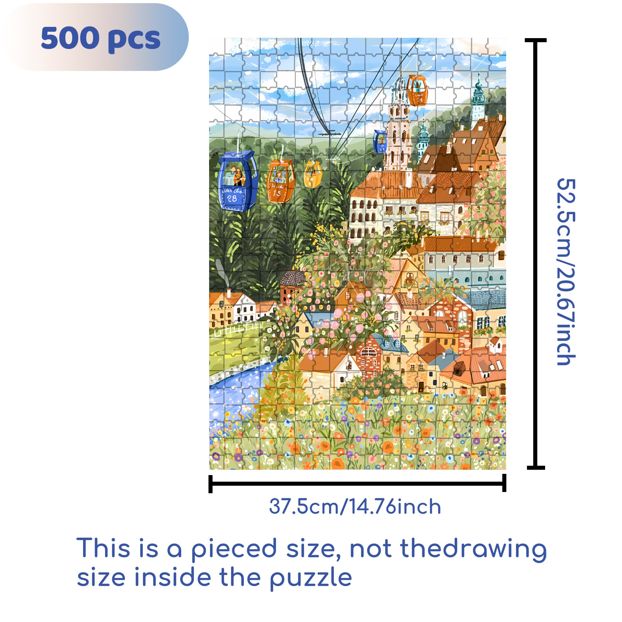 Cable Car 500pcs/1000pcs Jigsaw Puzzle, Scratch-Resistant, Interactive Family Game & Brain-Boosting DIY Decor, Perfect for Halloween, Christmas & New Year Gifts, Family Puzzle Game
