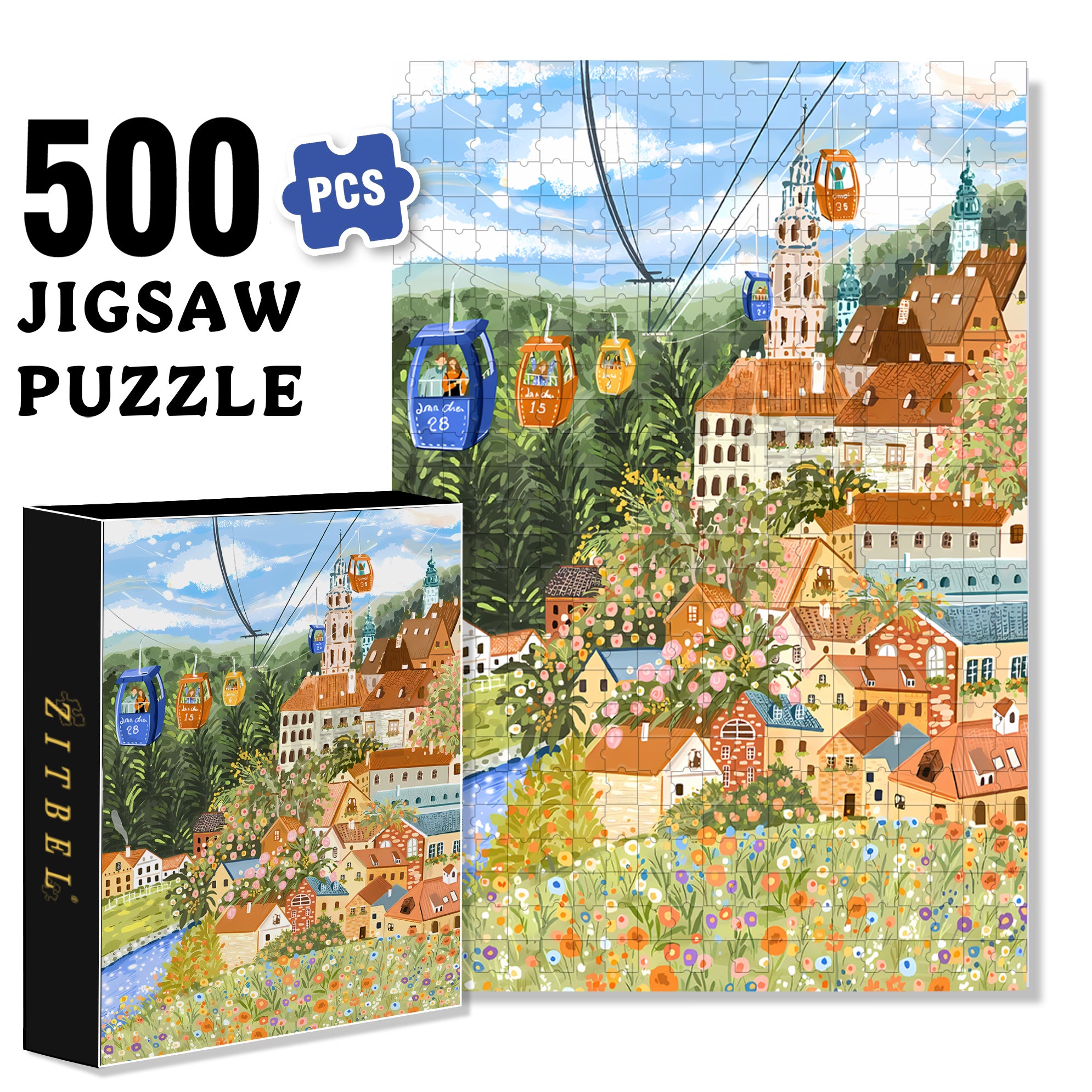 Cable Car 500pcs/1000pcs Jigsaw Puzzle, Scratch-Resistant, Interactive Family Game & Brain-Boosting DIY Decor, Perfect for Halloween, Christmas & New Year Gifts, Family Puzzle Game