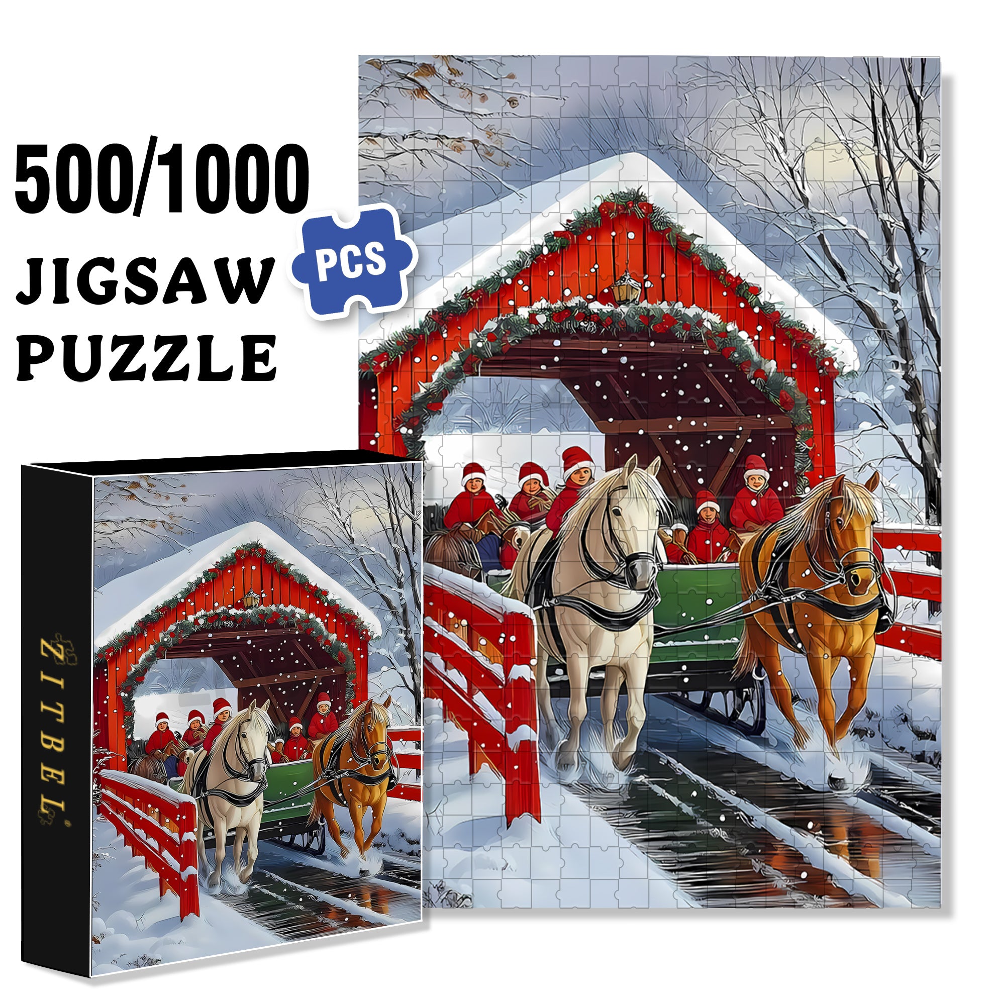 Carriage 500pcs/1000pcs Jigsaw Puzzle, Scratch-Resistant, Interactive Family Game & Brain-Boosting DIY Decor, Perfect for Halloween, Christmas & New Year Gifts, Family Puzzle Game