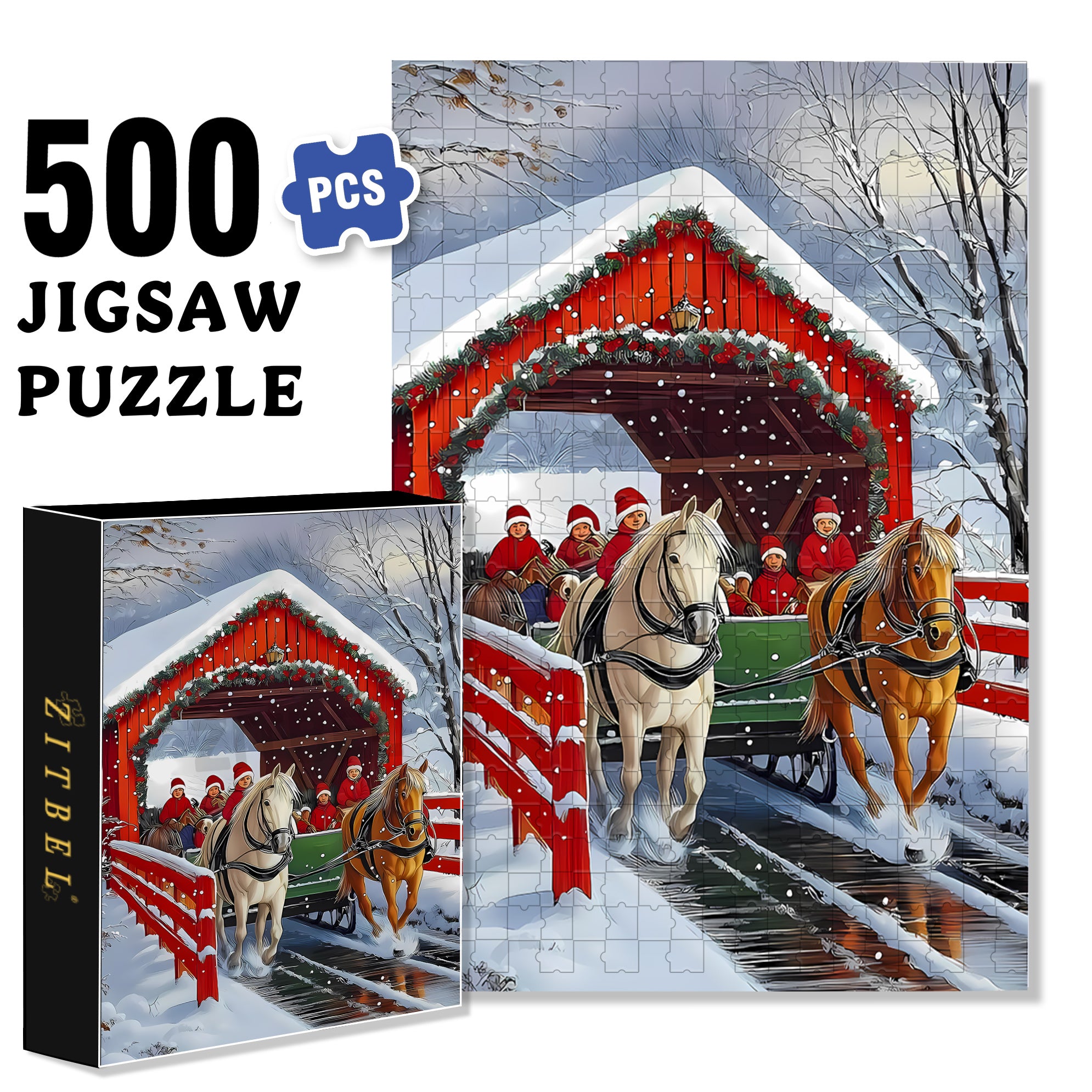 Carriage 500pcs/1000pcs Jigsaw Puzzle, Scratch-Resistant, Interactive Family Game & Brain-Boosting DIY Decor, Perfect for Halloween, Christmas & New Year Gifts, Family Puzzle Game
