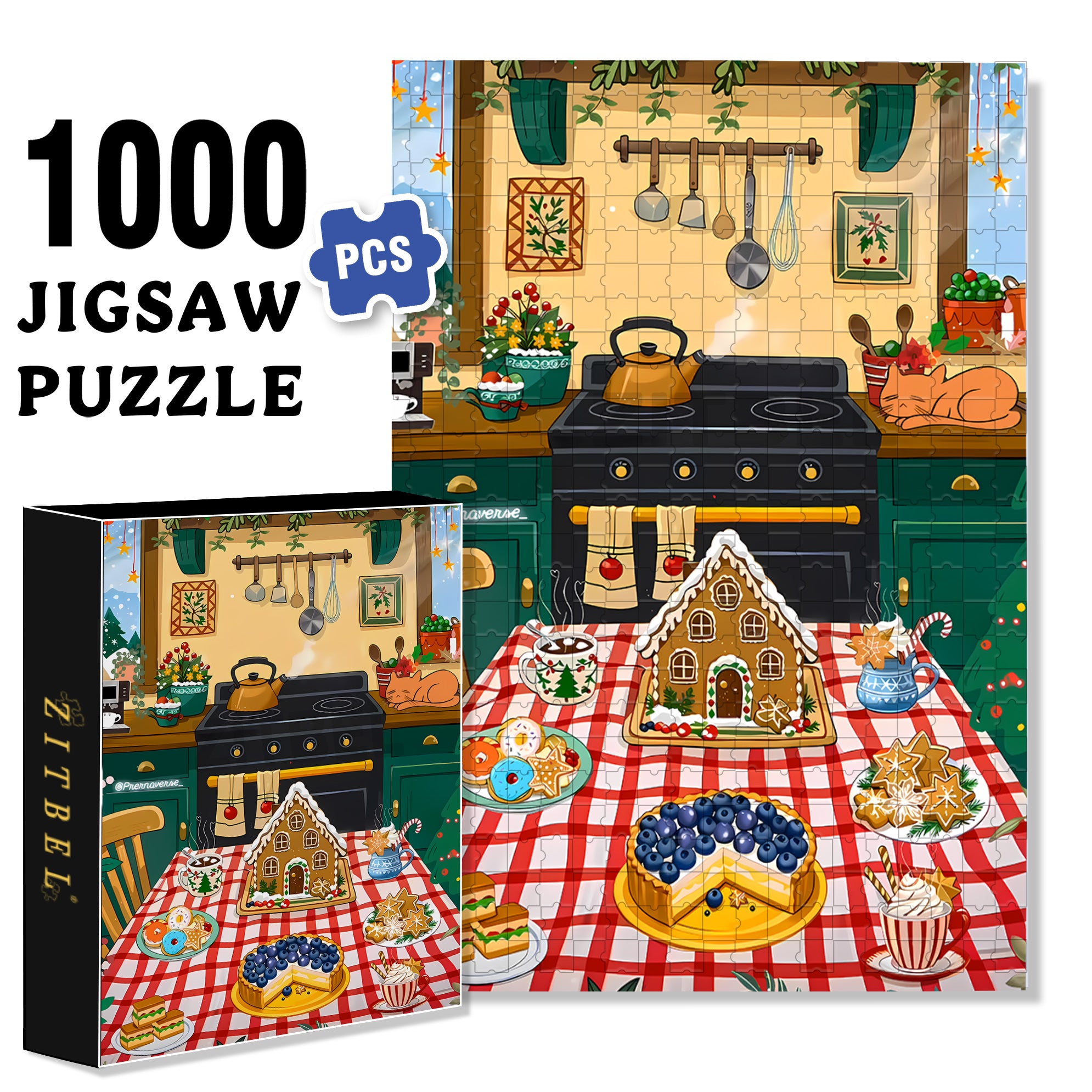 Christmas Afternoon Tea 500pcs/1000pcs Jigsaw Puzzle, Scratch-Resistant, Interactive Family Game & Brain-Boosting DIY Decor, Perfect for Halloween, Christmas & New Year Gifts, Family Puzzle Game