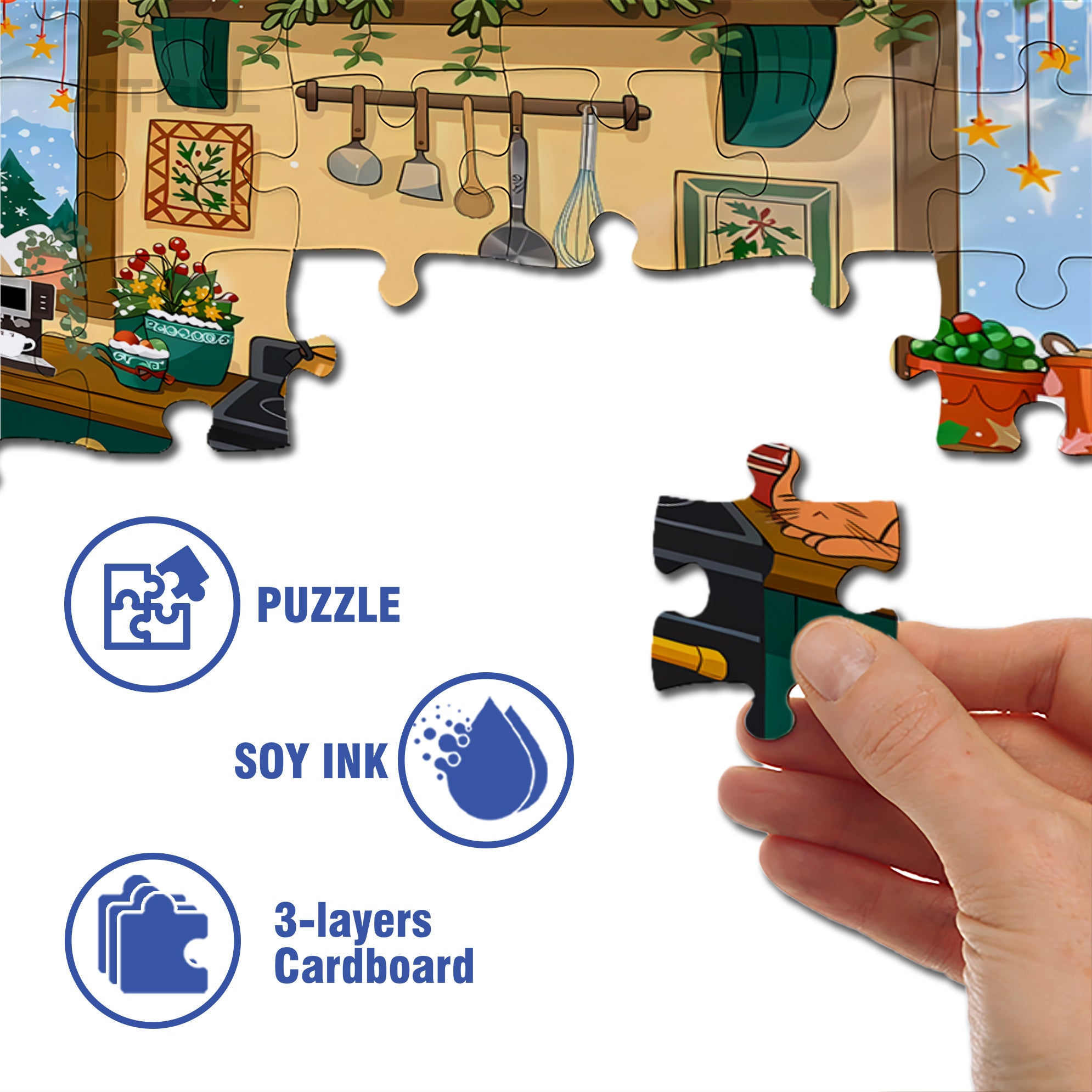 Christmas Afternoon Tea 500pcs/1000pcs Jigsaw Puzzle, Scratch-Resistant, Interactive Family Game & Brain-Boosting DIY Decor, Perfect for Halloween, Christmas & New Year Gifts, Family Puzzle Game
