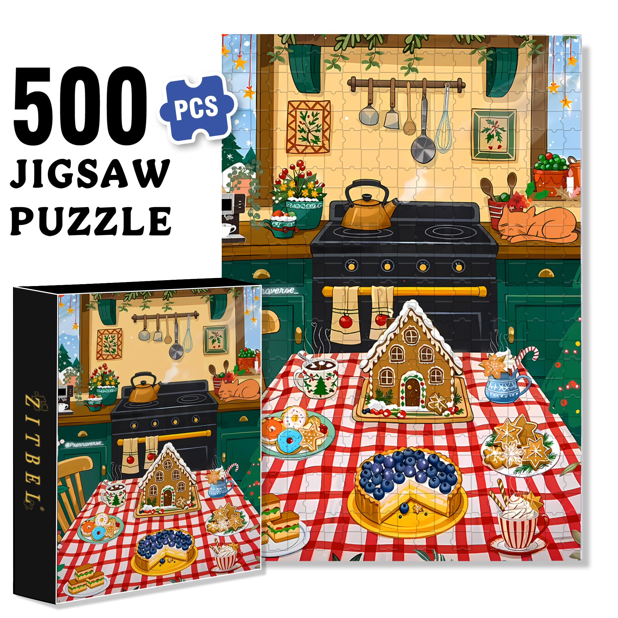 Christmas Afternoon Tea 500pcs/1000pcs Jigsaw Puzzle, Scratch-Resistant, Interactive Family Game & Brain-Boosting DIY Decor, Perfect for Halloween, Christmas & New Year Gifts, Family Puzzle Game