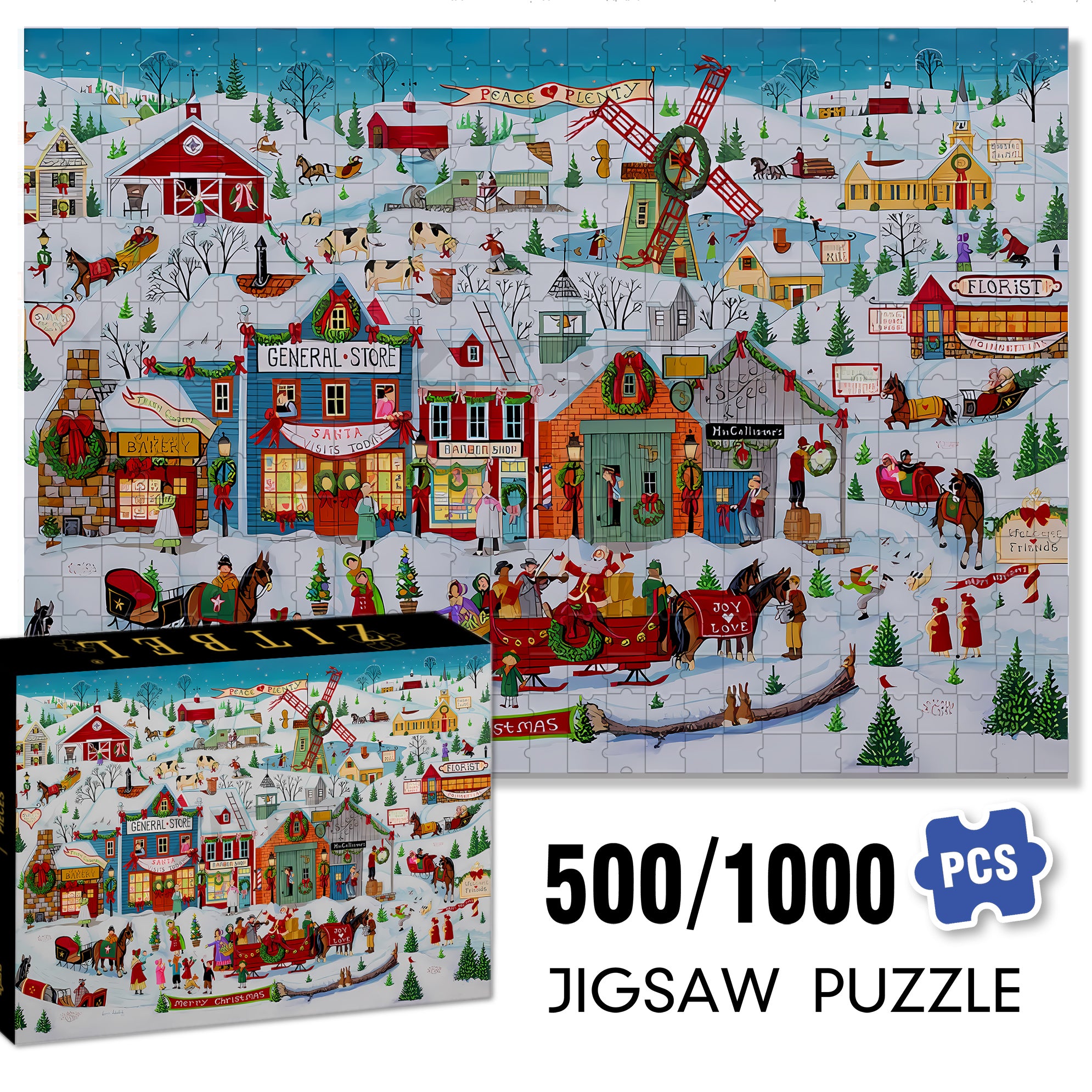 Christmas in Our Town 500pcs/1000pcs Jigsaw Puzzle, Scratch-Resistant, Interactive Family Game & Brain-Boosting DIY Decor, Perfect for Halloween, Christmas & New Year Gifts, Family Puzzle Game