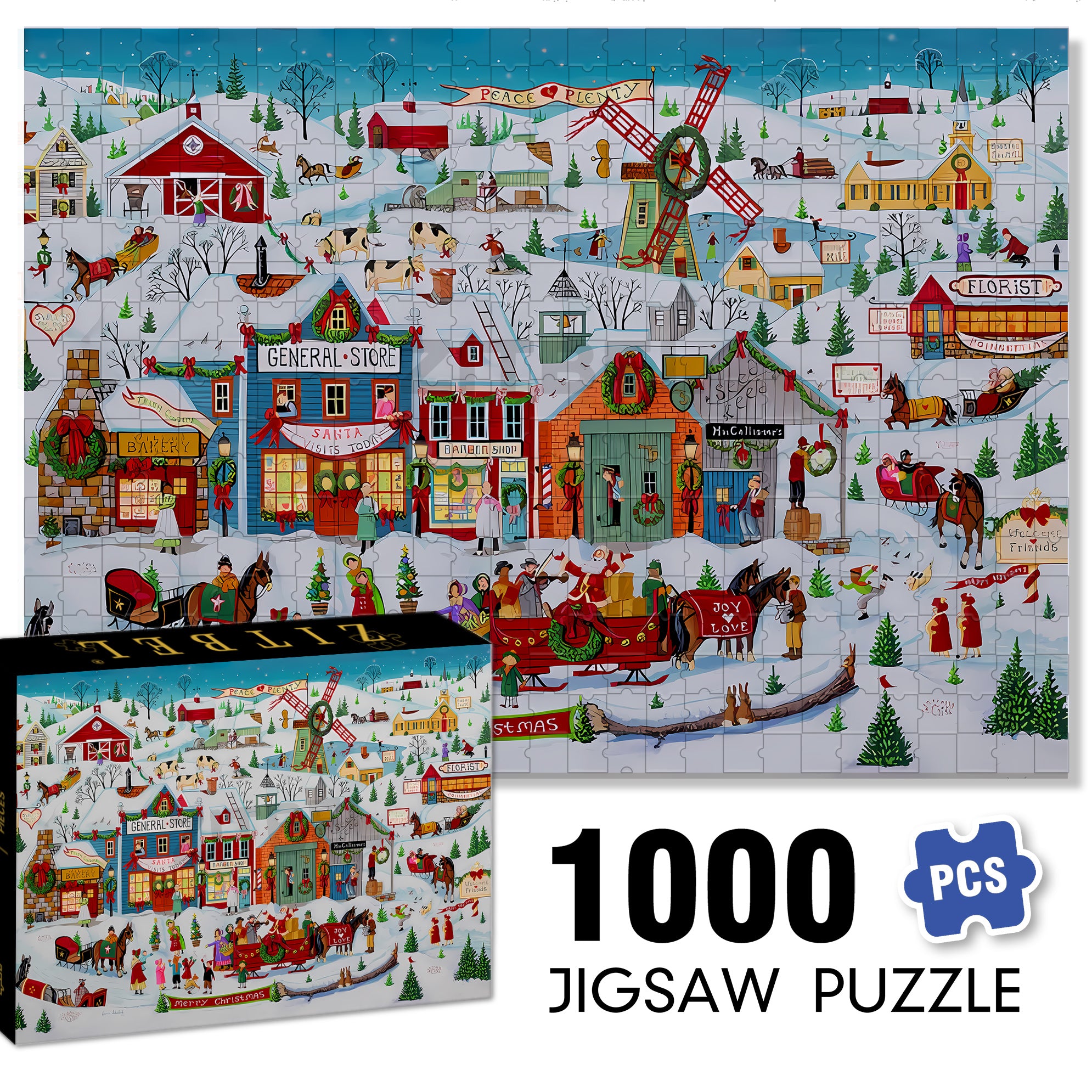 Christmas in Our Town 500pcs/1000pcs Jigsaw Puzzle, Scratch-Resistant, Interactive Family Game & Brain-Boosting DIY Decor, Perfect for Halloween, Christmas & New Year Gifts, Family Puzzle Game