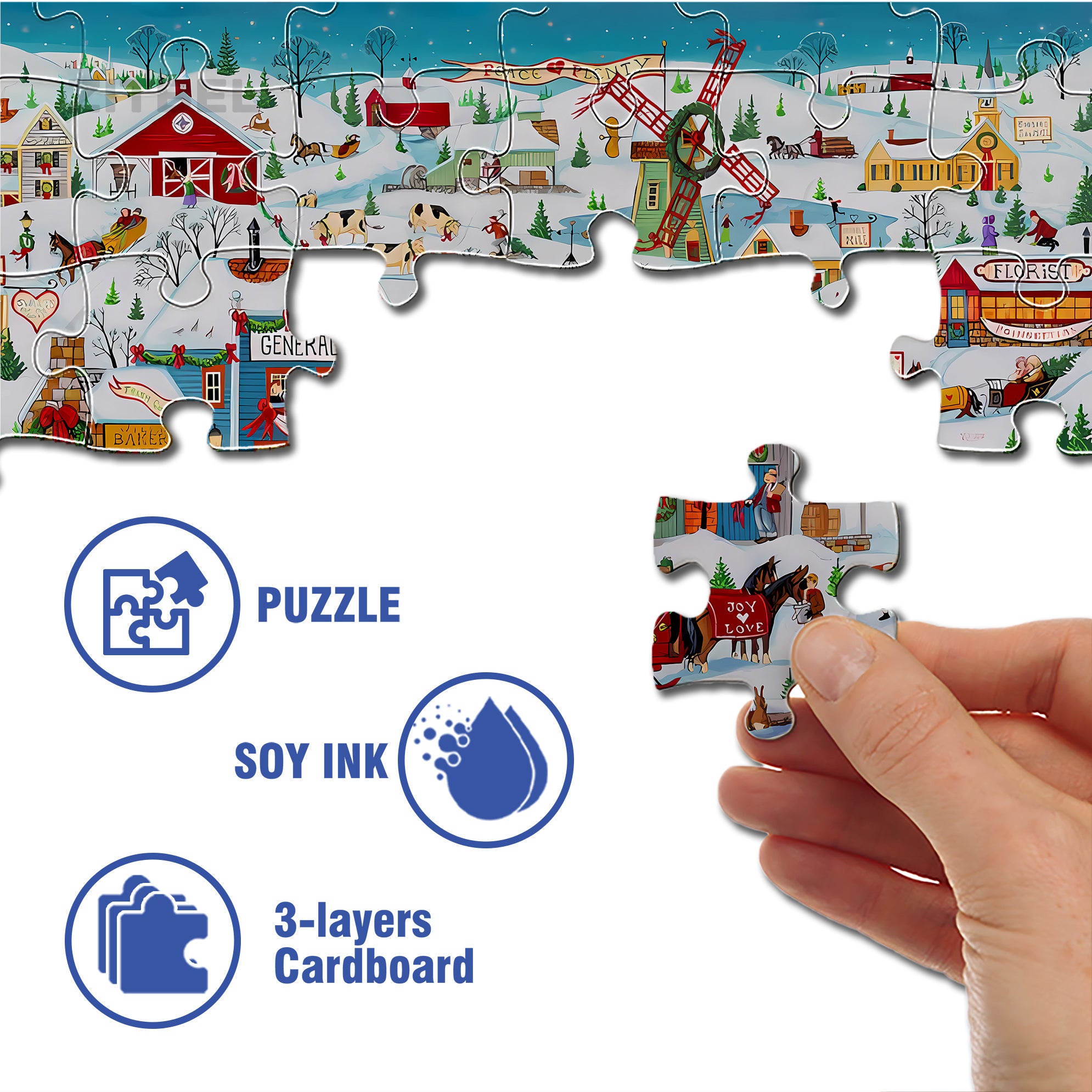 Christmas in Our Town 500pcs/1000pcs Jigsaw Puzzle, Scratch-Resistant, Interactive Family Game & Brain-Boosting DIY Decor, Perfect for Halloween, Christmas & New Year Gifts, Family Puzzle Game