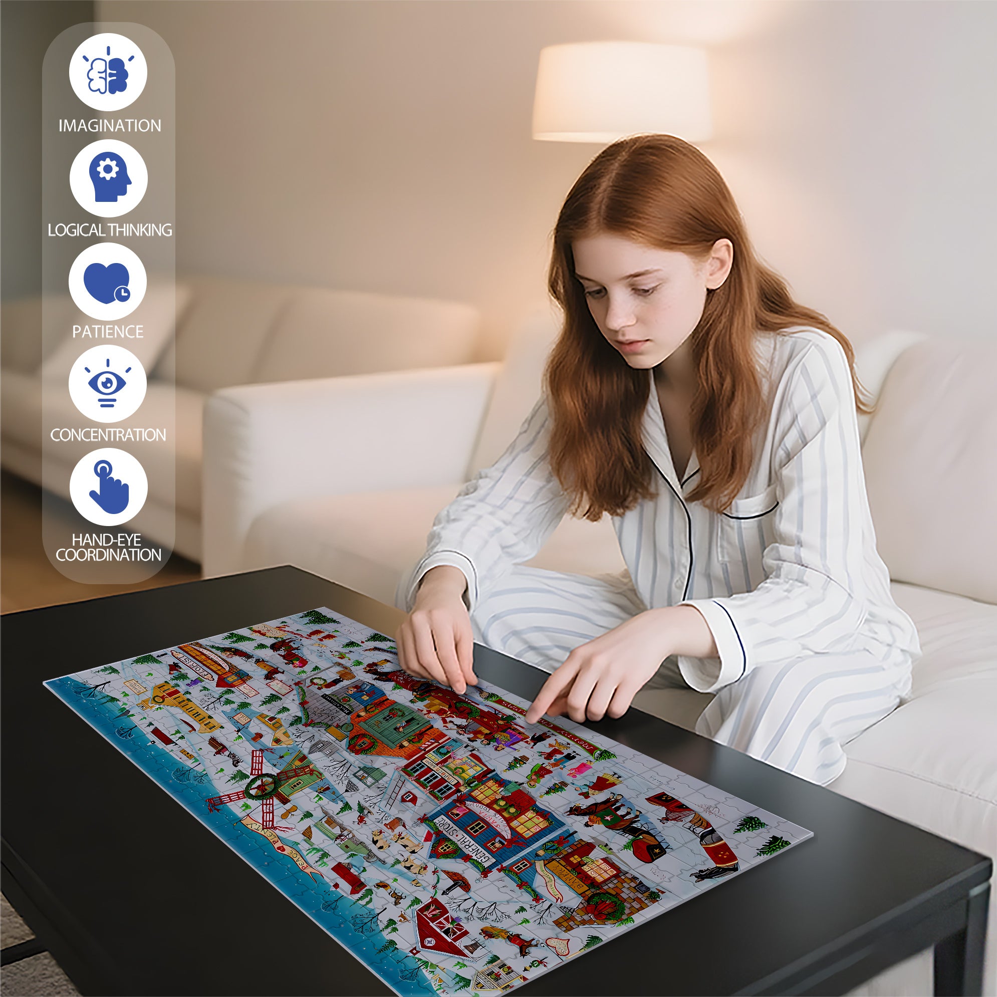 Christmas in Our Town 500pcs/1000pcs Jigsaw Puzzle, Scratch-Resistant, Interactive Family Game & Brain-Boosting DIY Decor, Perfect for Halloween, Christmas & New Year Gifts, Family Puzzle Game