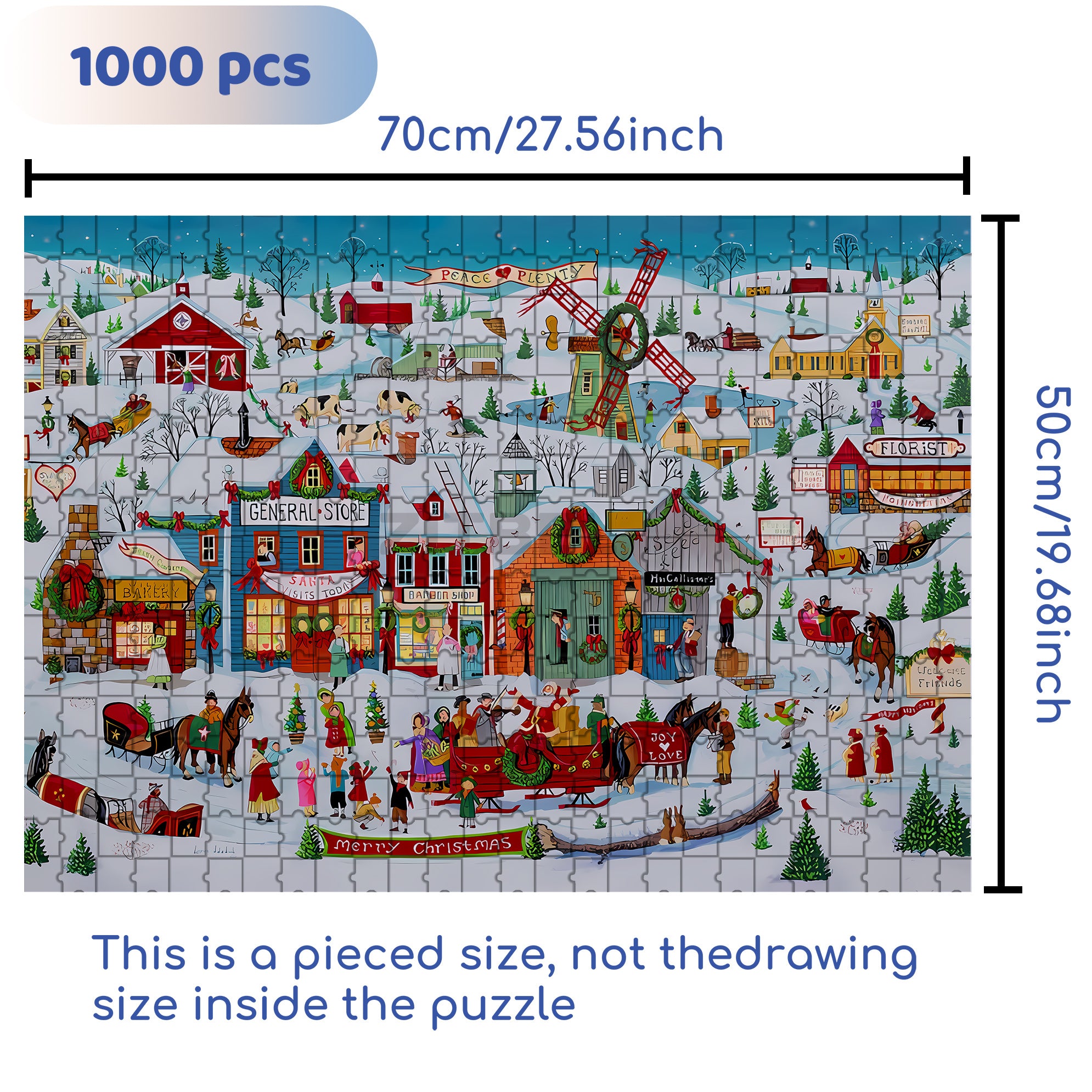Christmas in Our Town 500pcs/1000pcs Jigsaw Puzzle, Scratch-Resistant, Interactive Family Game & Brain-Boosting DIY Decor, Perfect for Halloween, Christmas & New Year Gifts, Family Puzzle Game