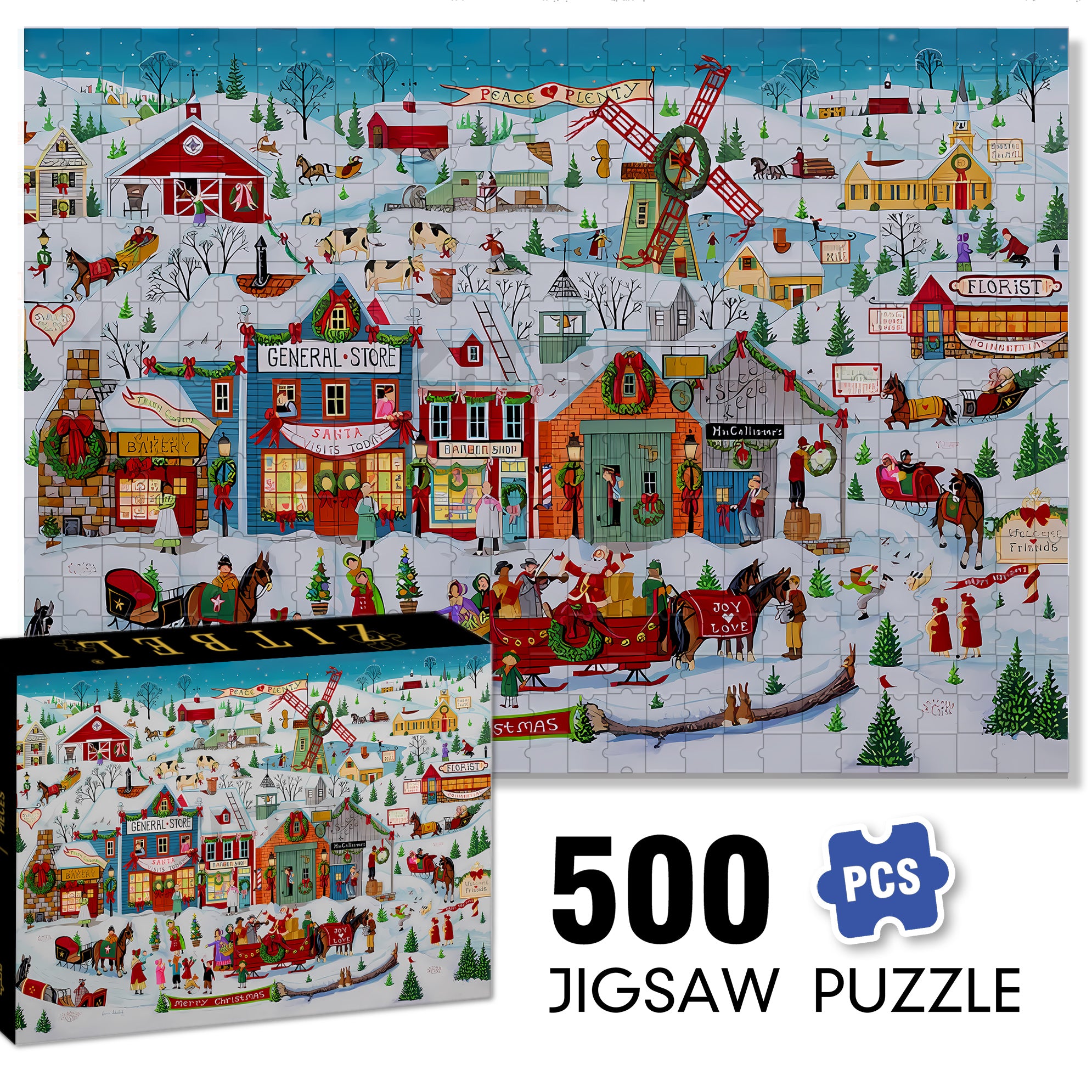Christmas in Our Town 500pcs/1000pcs Jigsaw Puzzle, Scratch-Resistant, Interactive Family Game & Brain-Boosting DIY Decor, Perfect for Halloween, Christmas & New Year Gifts, Family Puzzle Game