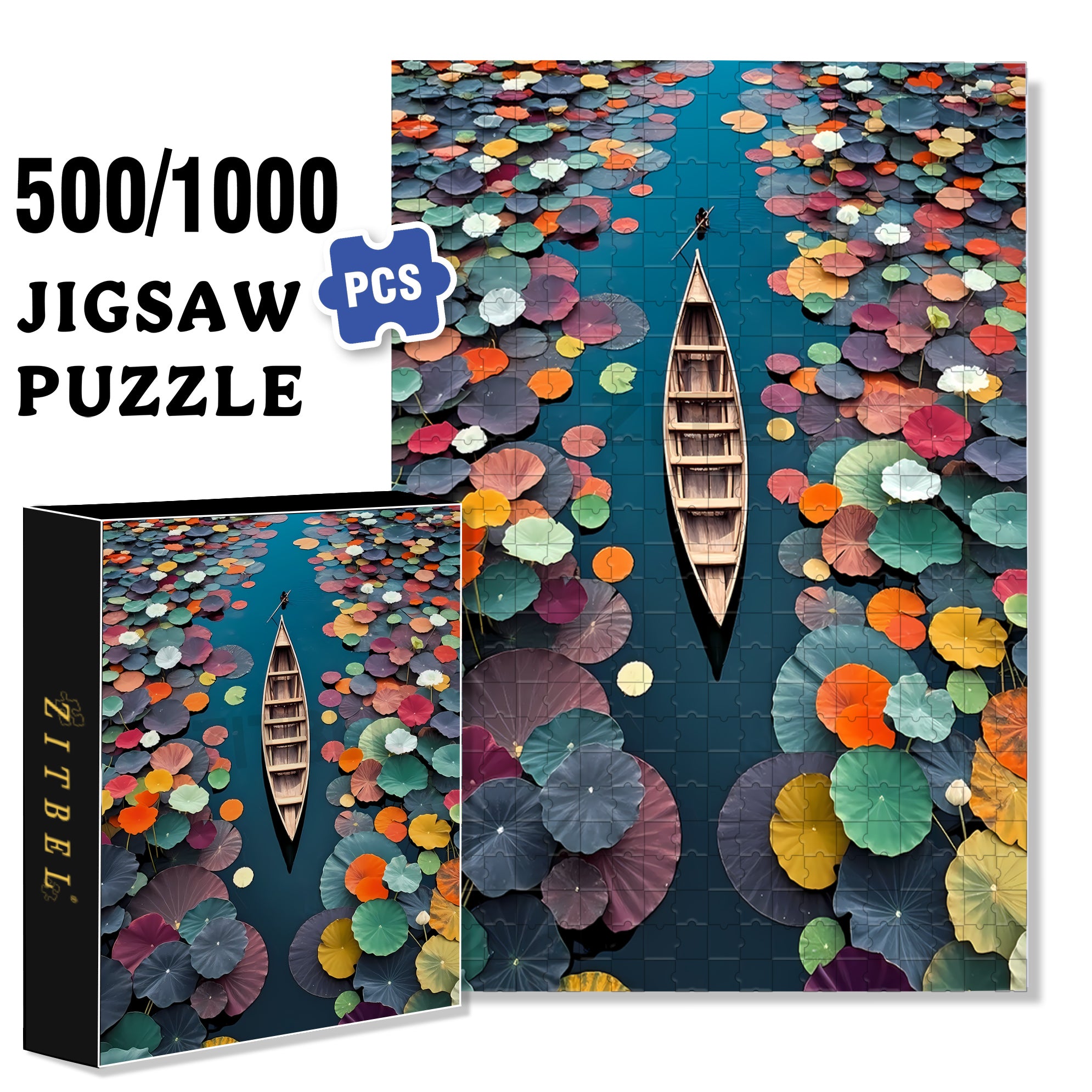 Colorful Lotus Leaves 500pcs/1000pcs Jigsaw Puzzle, Scratch-Resistant, Interactive Family Game & Brain-Boosting DIY Decor, Perfect for Halloween, Christmas & New Year Gifts, Family Puzzle Game