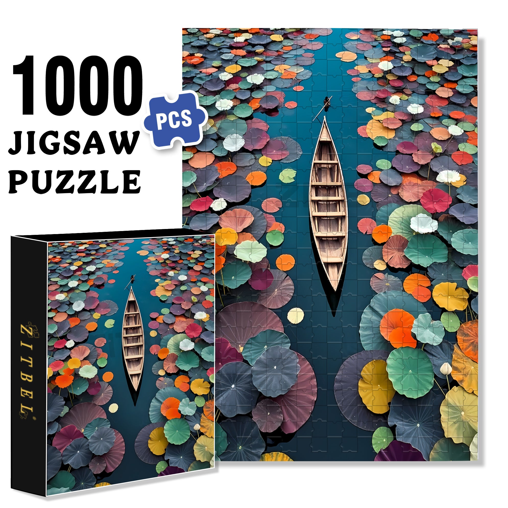 Colorful Lotus Leaves 500pcs/1000pcs Jigsaw Puzzle, Scratch-Resistant, Interactive Family Game & Brain-Boosting DIY Decor, Perfect for Halloween, Christmas & New Year Gifts, Family Puzzle Game