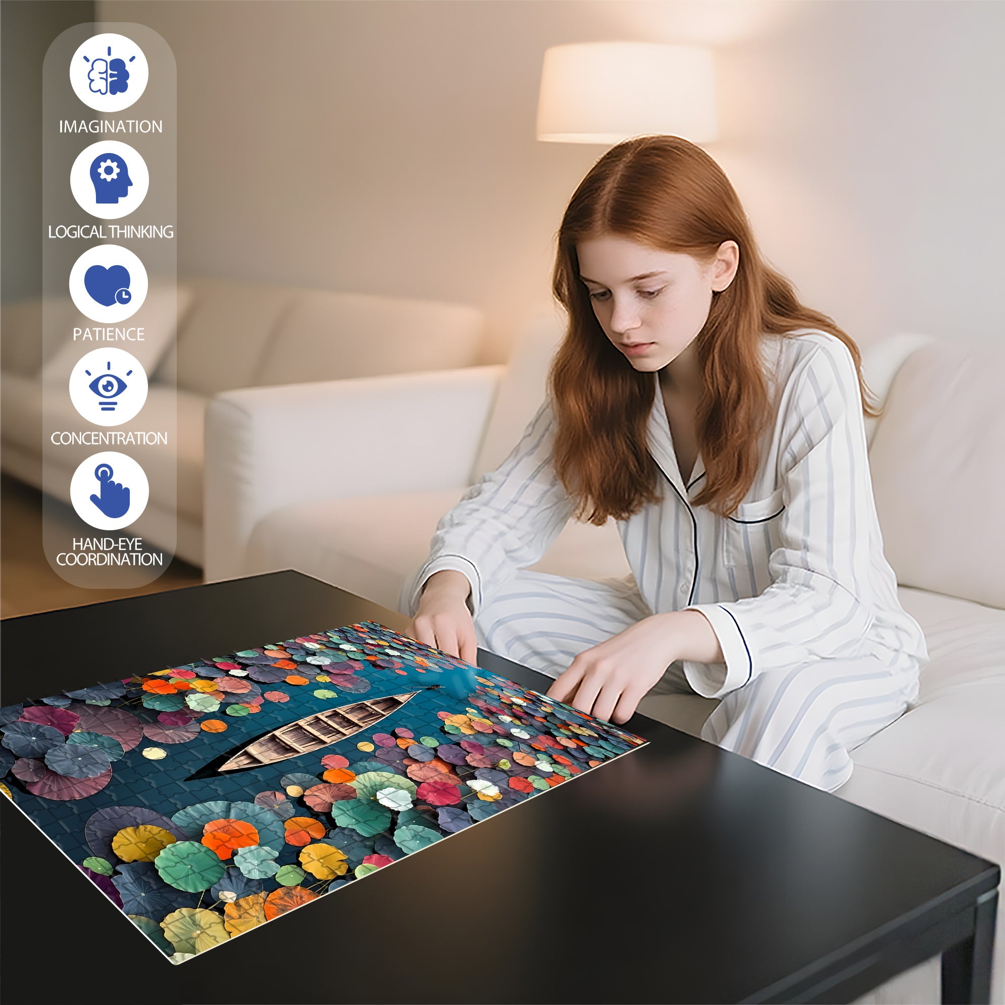 Colorful Lotus Leaves 500pcs/1000pcs Jigsaw Puzzle, Scratch-Resistant, Interactive Family Game & Brain-Boosting DIY Decor, Perfect for Halloween, Christmas & New Year Gifts, Family Puzzle Game