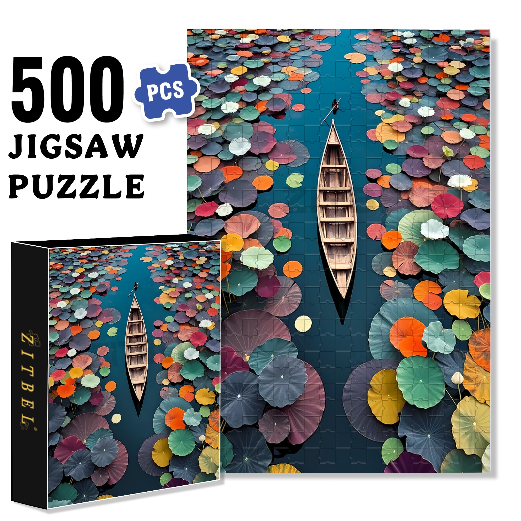 Colorful Lotus Leaves 500pcs/1000pcs Jigsaw Puzzle, Scratch-Resistant, Interactive Family Game & Brain-Boosting DIY Decor, Perfect for Halloween, Christmas & New Year Gifts, Family Puzzle Game