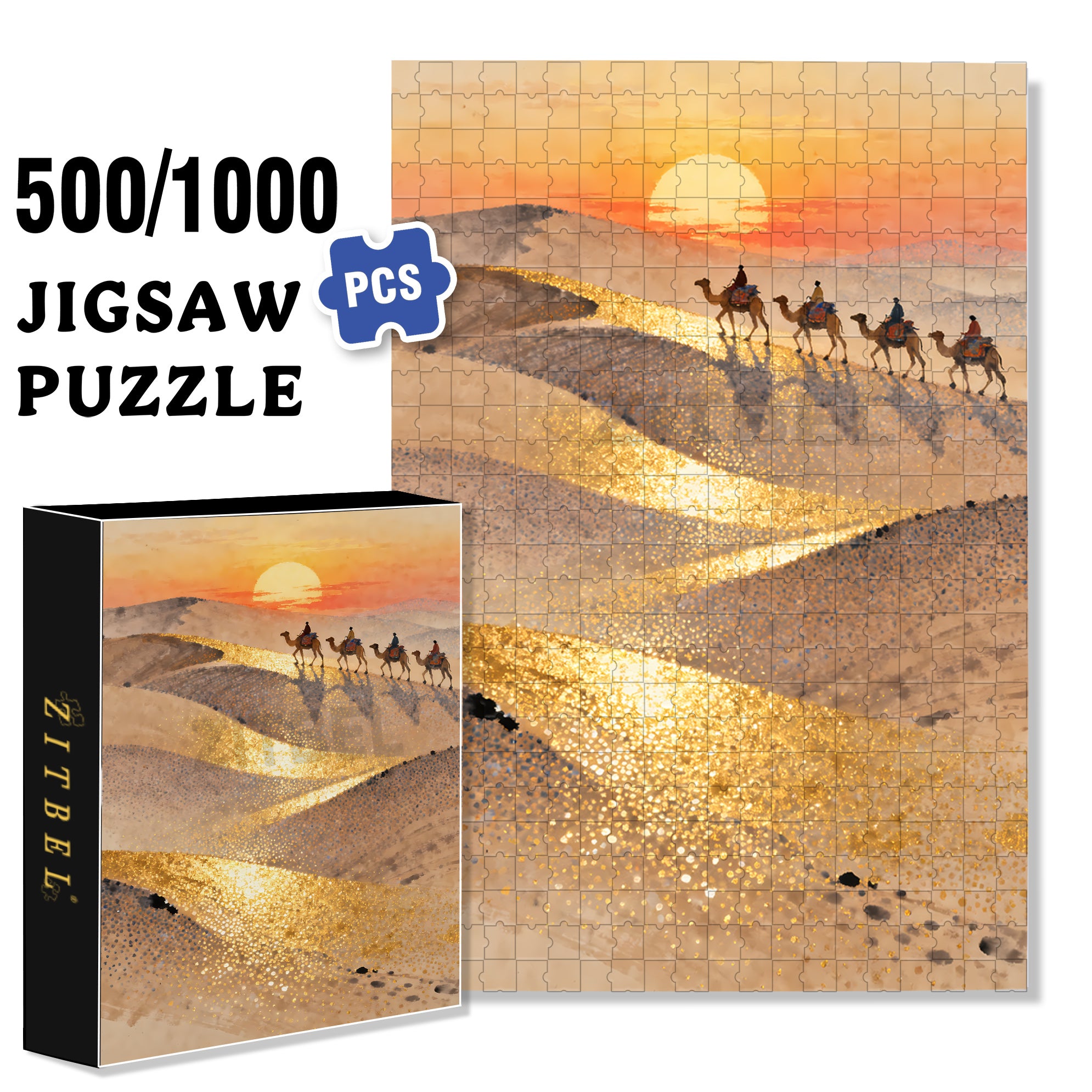 Desert Sunset 500pcs/1000pcs Jigsaw Puzzle, Scratch-Resistant, Interactive Family Game & Brain-Boosting DIY Decor, Perfect for Halloween, Christmas & New Year Gifts, Family Puzzle Game